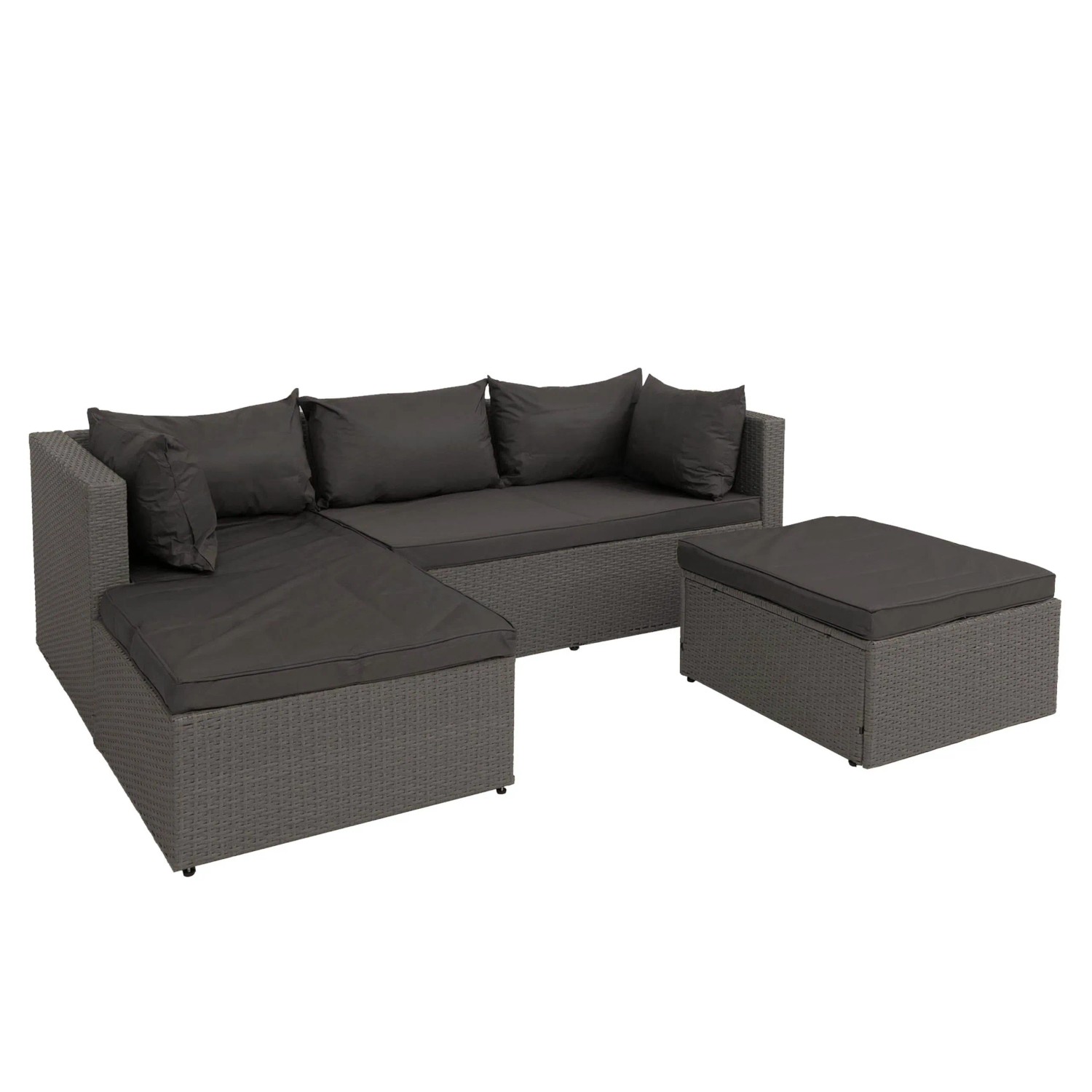 PROREGAL Poly-Rattan Garnitur Balkon-/Garten-/Lounge-Set Sofa Sitzgruppe Grau Polster Dunkelgrau