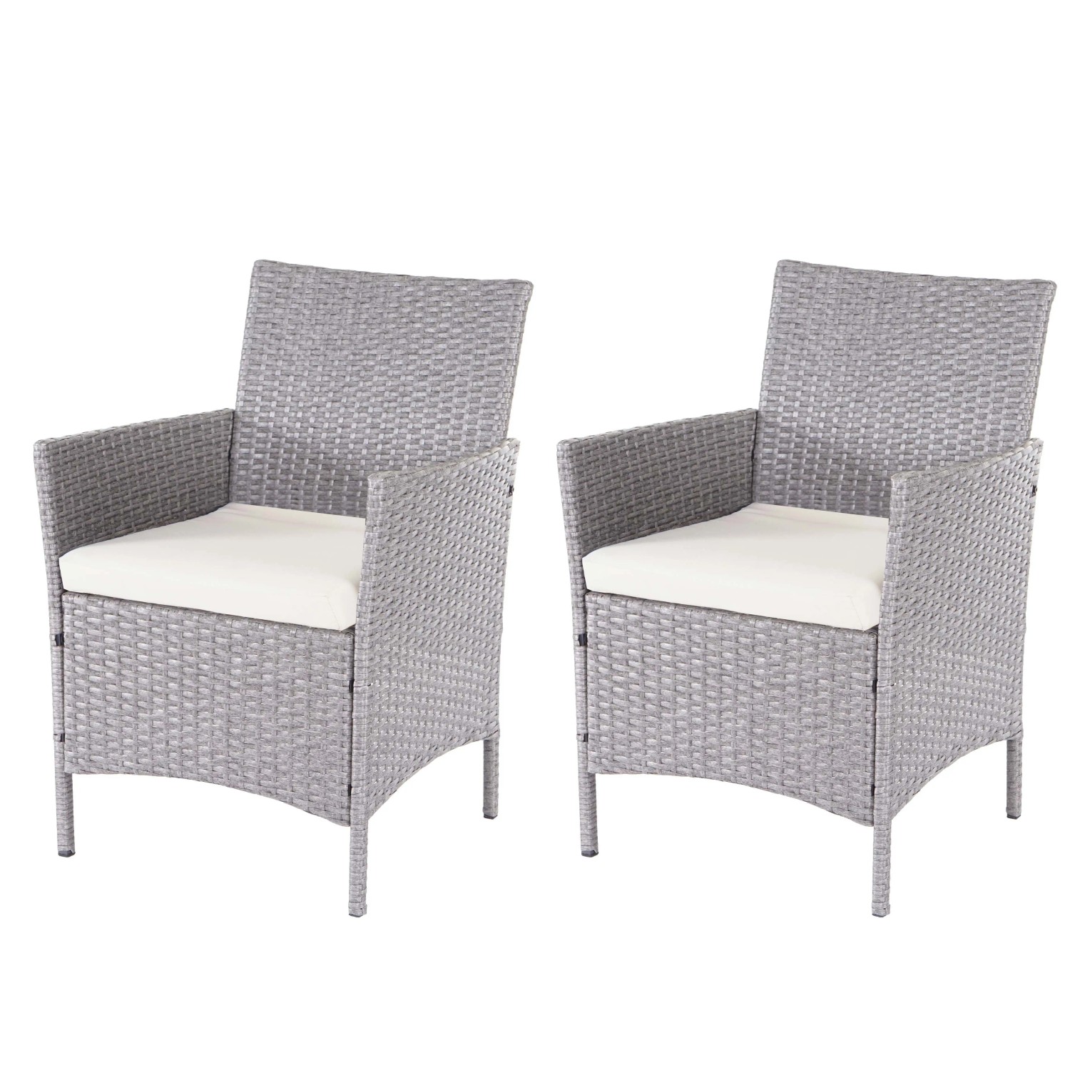 PROREGAL 2er-Set Poly-Rattan Gartensessel Andi HxBxT 83x59x60cm Sitzhöhe 47cm Grau Kissen Creme Korbsessel