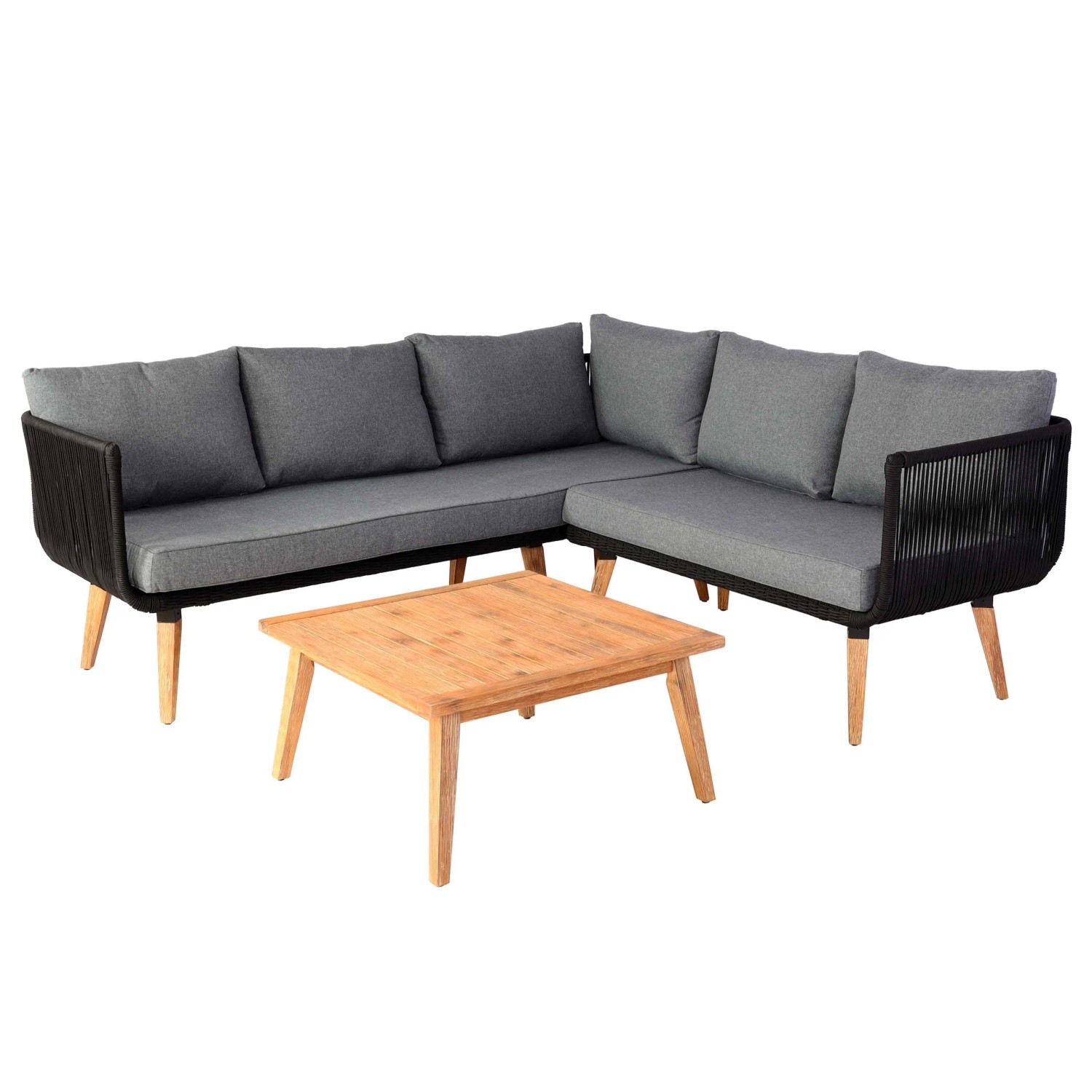 PROREGAL Garten-Garnitur Garnitur Sitzgruppe Lounge-Set Sofa Akazie Holz MVG-Zertifiziert Polster Dunkelgrau