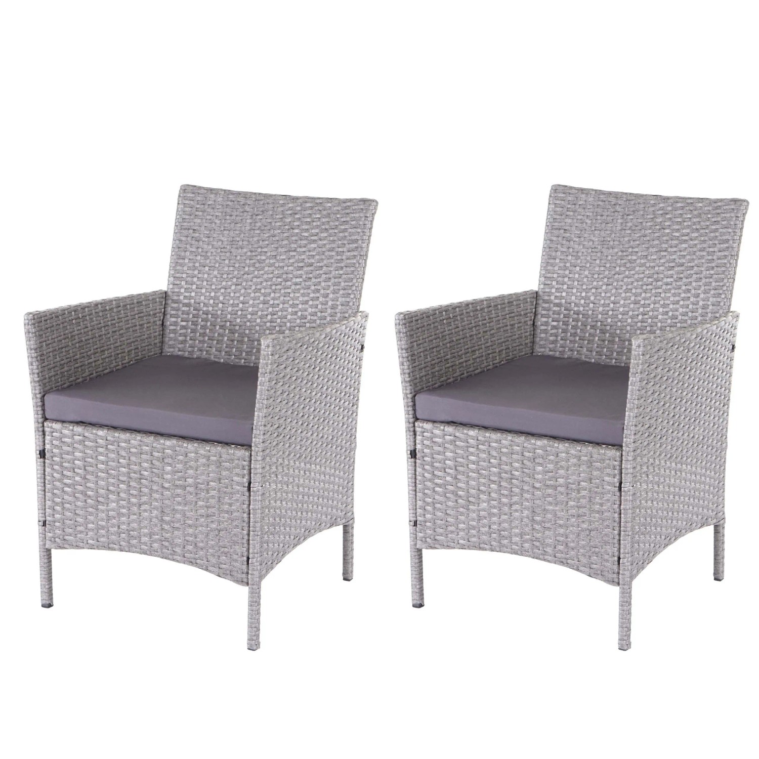 PROREGAL 2er-Set Poly-Rattan Gartensessel Andi HxBxT 83x59x60cm Sitzhöhe 47cm Grau Kissen Anthrazit Korbsessel