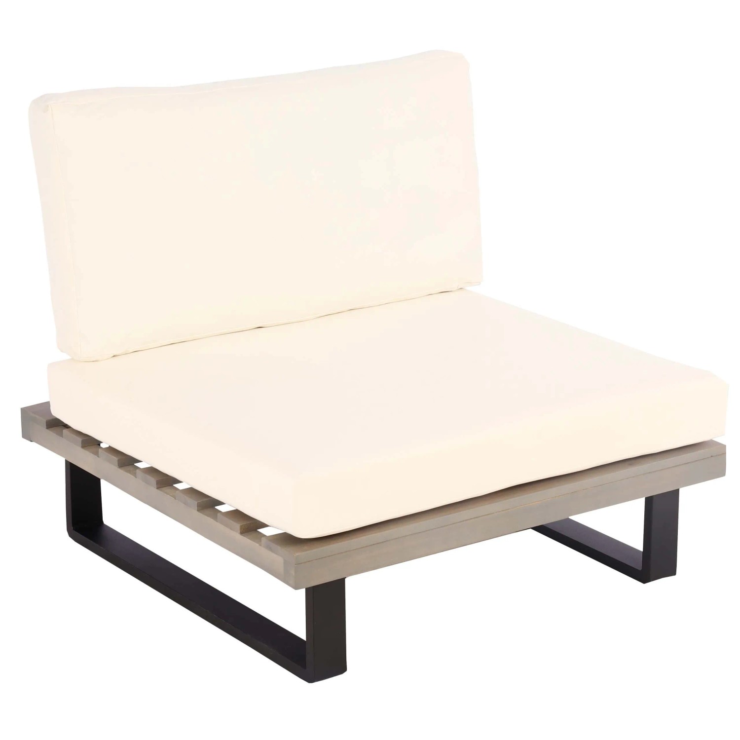 PROREGAL Lounge-Sessel Garten-Sessel Spun Poly Akazie Holz MVG-Zertifiziert Aluminium Grau Polster Cremeweiß