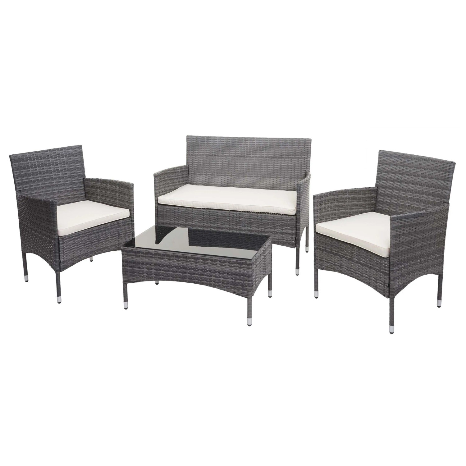 PROREGAL Poly-Rattan Garnitur Balkon-/Garten-/Lounge-Set Sofa Sitzgruppe Grau Kissen Creme