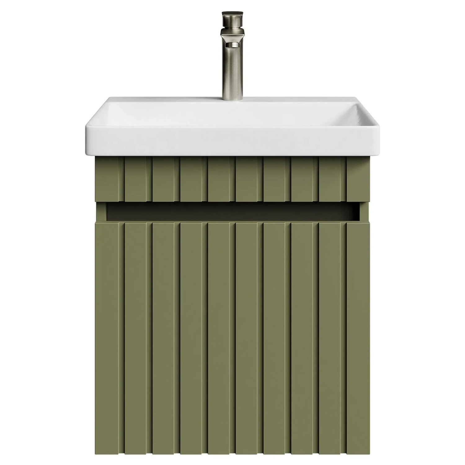Planetmöbel COSMIA Waschtischunterschrank 50 cm Mintgrün Matt mit Keramikwaschbecken Tür Armatur Gold Brush Soft Close