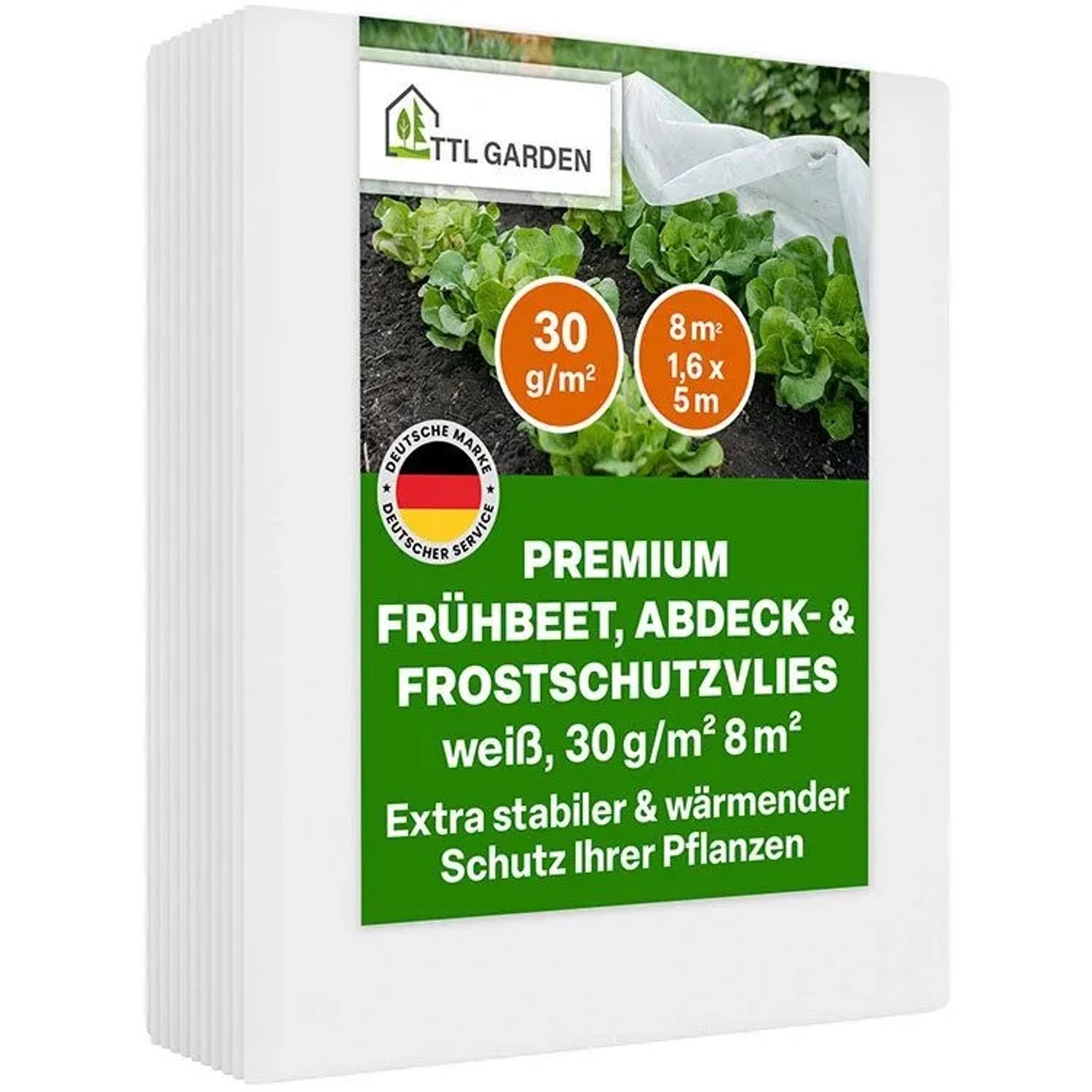 TTL GARDEN Frühbeetvlies Premium 30 g/m² 1,6 x 5 m Wintervlies Frostschutzvlies Abdeckvlies Wachstumsvlies Pflanzenschutz Weiß