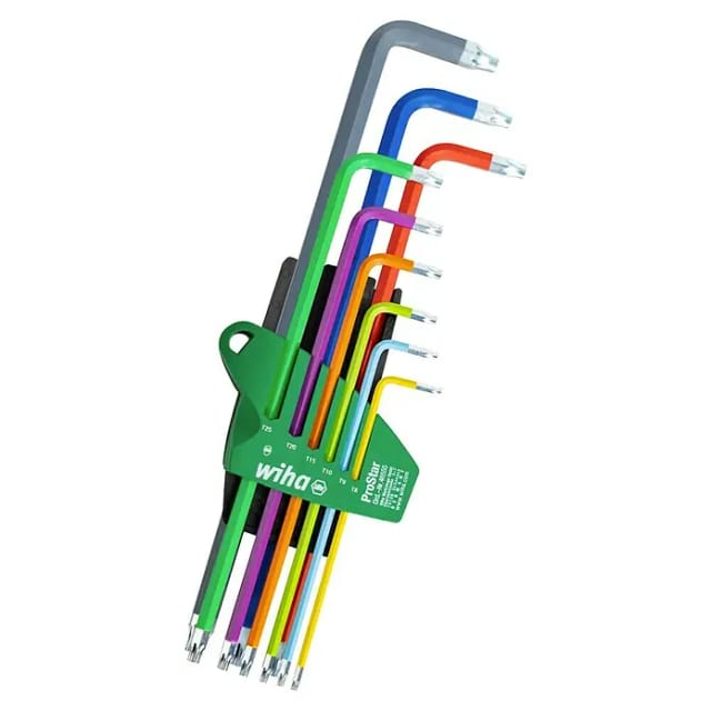 Wiha Stiftschlüssel Set im ProStar Halter I TORX® 9-tlg. farbig leuchtend I Winkelschlüssel Set I TORX Schlüssel Satz (46556)
