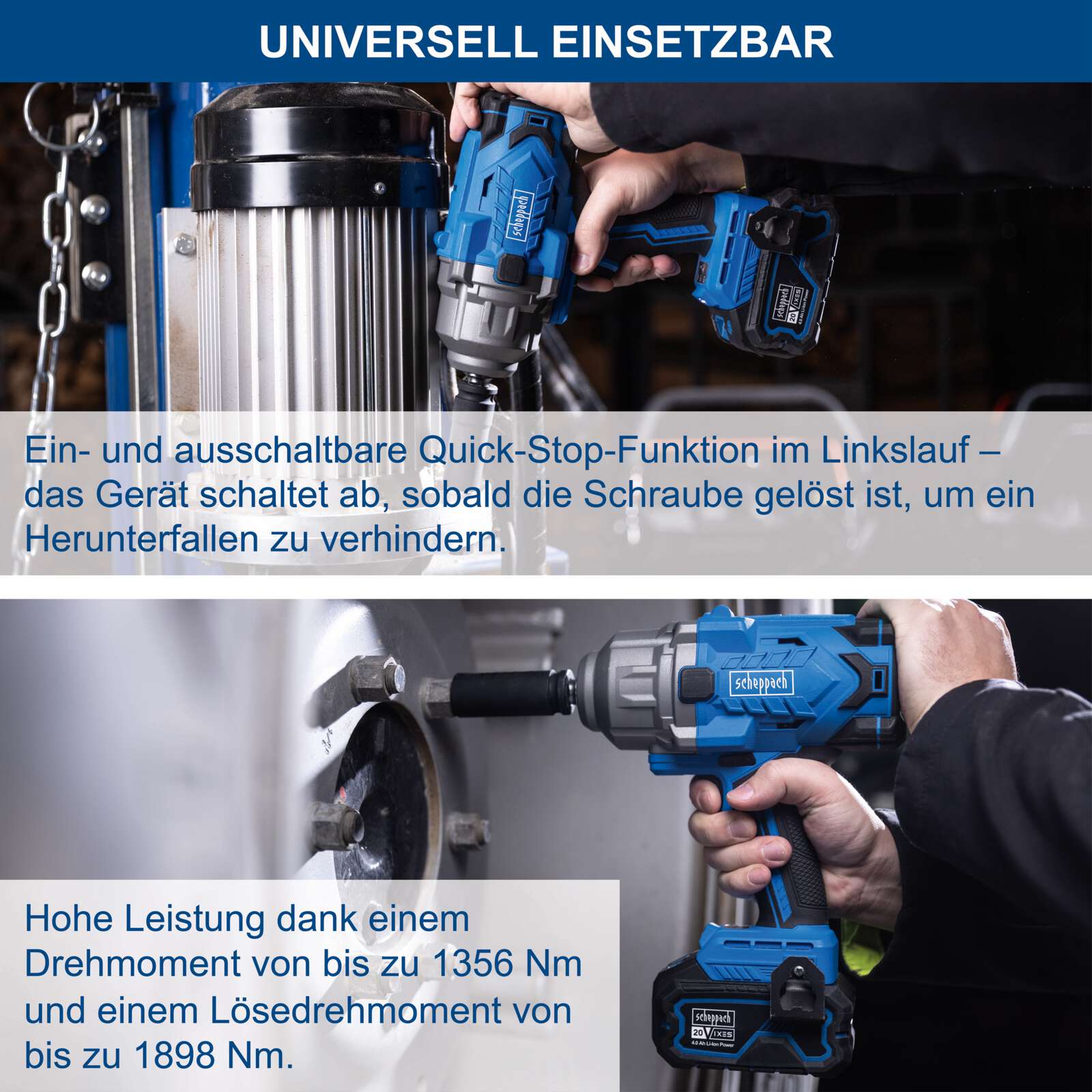 1/2 Zoll Akku-Schlagschrauber BC-IW1350-X Scheppach - 20V | 500-1900bpm Schlagzahl | 3 Stecknüsse | inkl. 4Ah Akku + 2,4A Ladegerät Bild 4