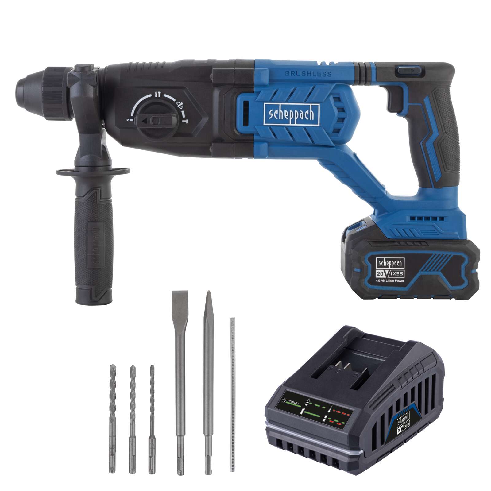 Akku-Bohrhammer BC-DH290-X Scheppach - 20V | 2,8J Schlagenergie | bis 4500bpm | SDS-Plus | 4 Funktionen | inkl. 4Ah Akku + 2,4A Ladegerät Bild 4