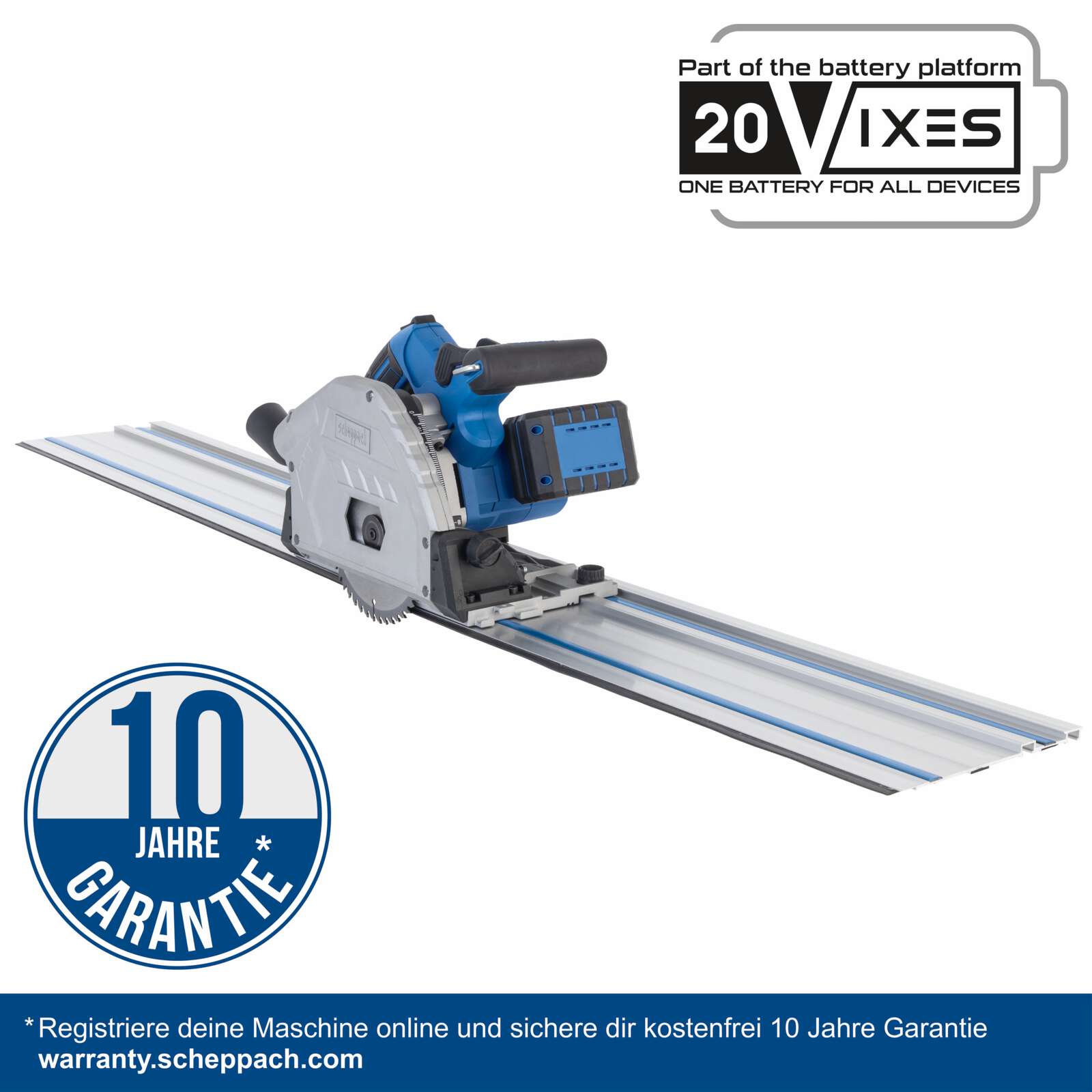 Akku-Tauchsäge BC-PL60-X Scheppach - 20V | 165mm Sägeblatt | 48 Zähne | 61mm Schnitttiefe | inkl. 2x 4Ah Akku + 2,4A Doppelladegerät