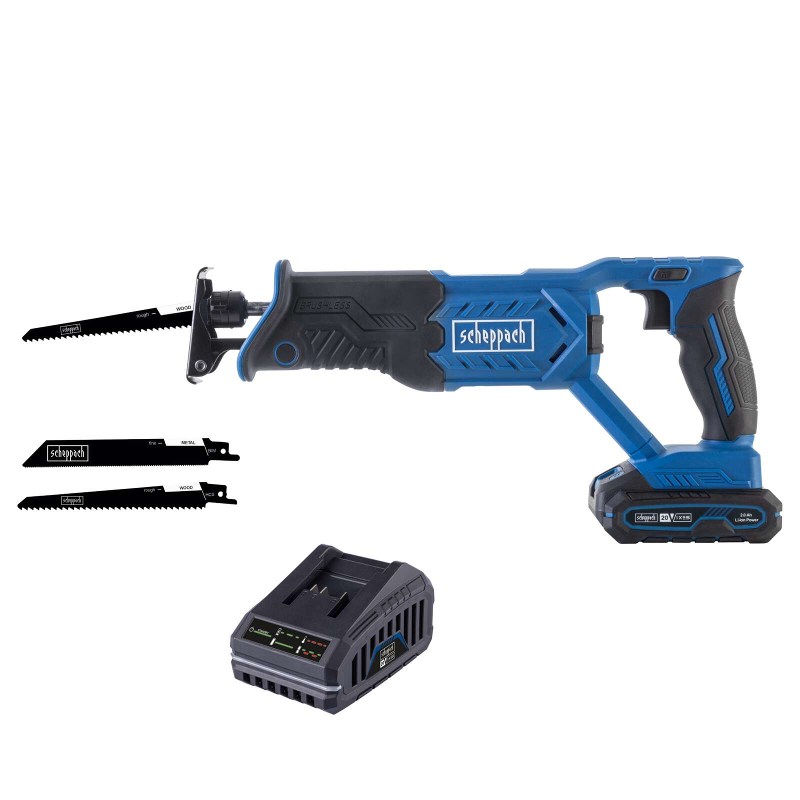 Akku-Säbelsäge BC-RS220-X Scheppach - 20V | 22mm Hublänge | 0-3000 min-1 stufenlose Hubzahl | LED-Leuchte | inkl. 2Ah Akku + 2,4A Ladegerät Bild 2