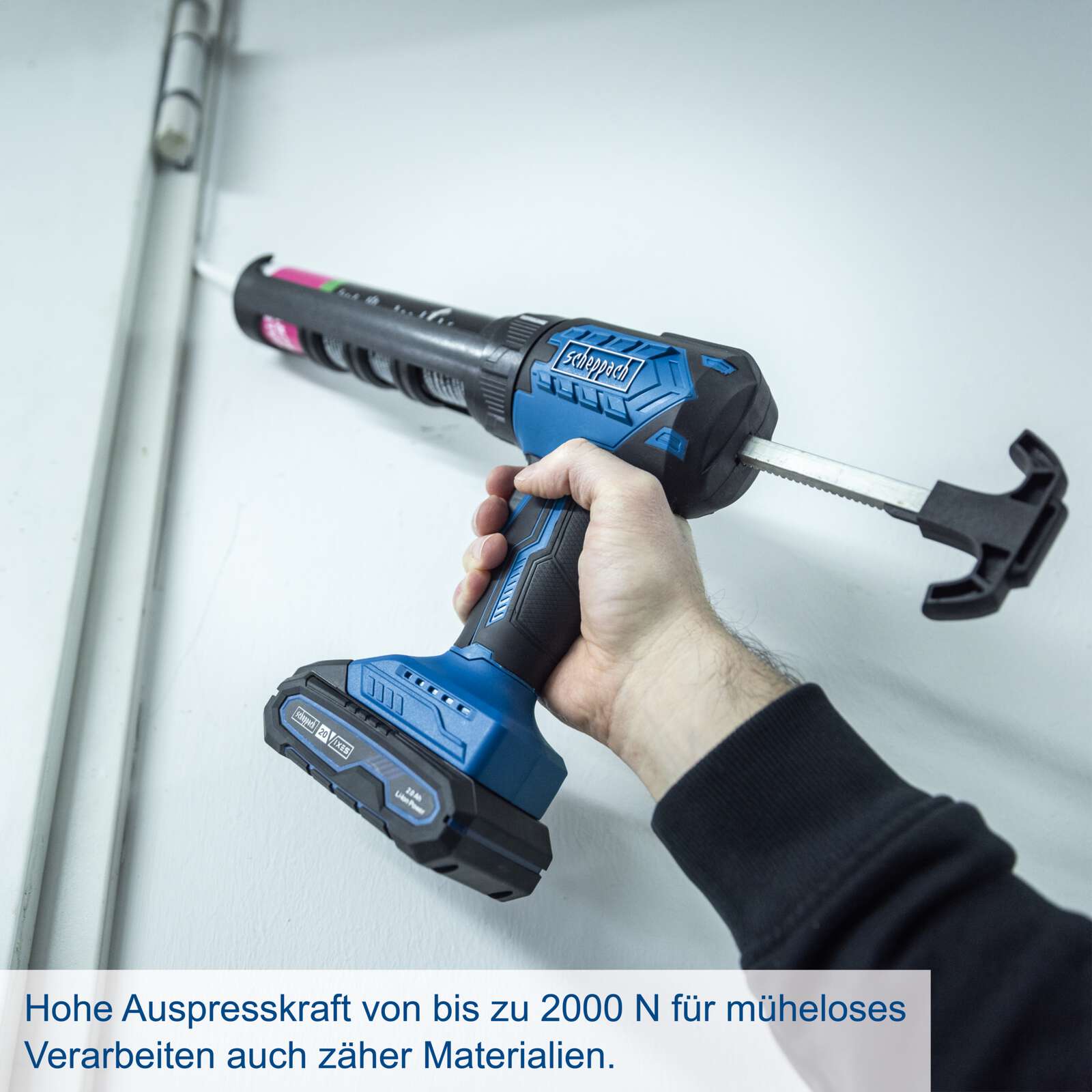 Akku-Kartuschenpistole C-SEG310-X Scheppach - 20V | 2000N Auspresskraft | 0,75-3,58 mm/s | LED-Leuchte | inkl. 2Ah Akku + 2,4A Ladegerät Bild 2