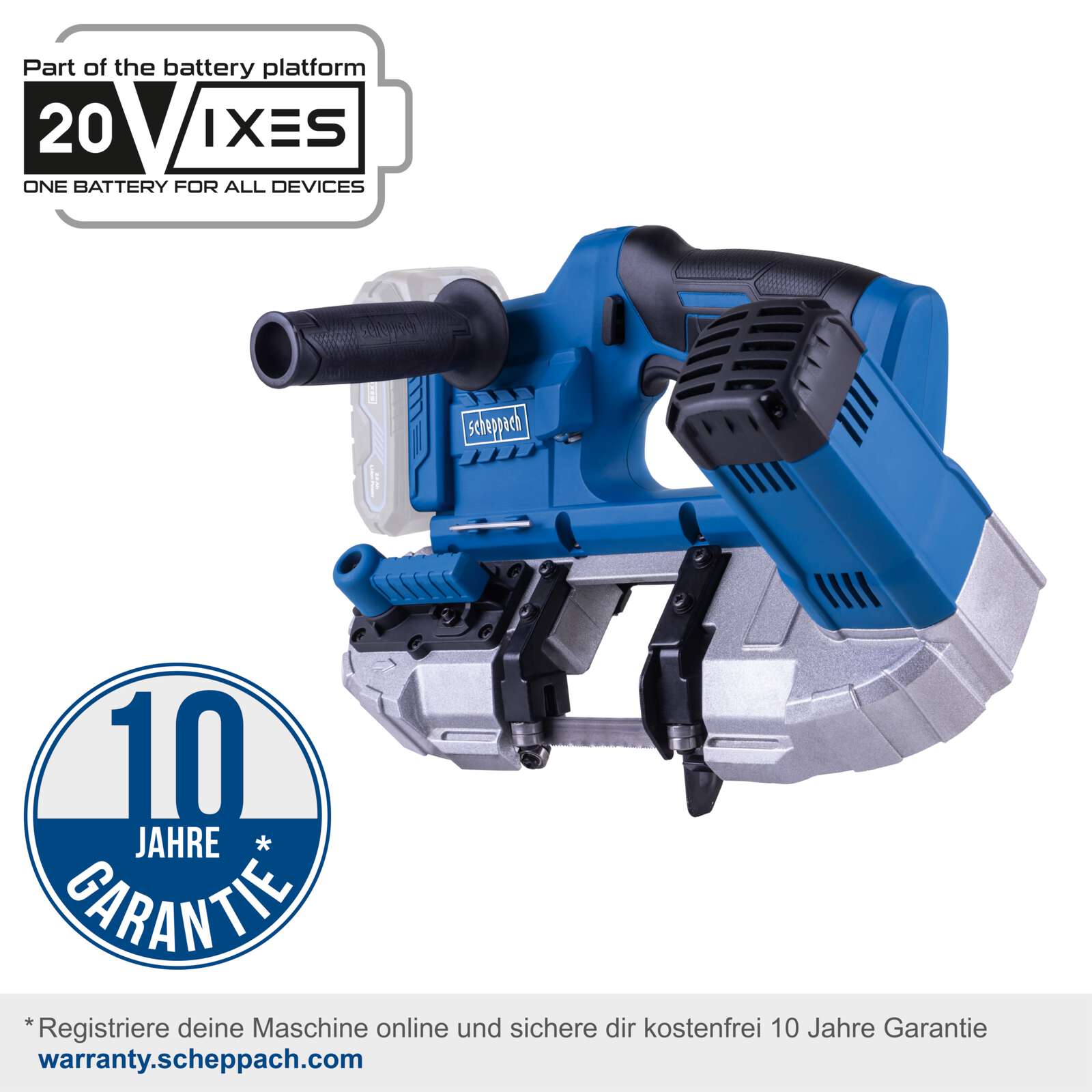 Akku Metallbandsäge C-MBS635-X Scheppach - 20V | 330-630min-1 Drehzahleinstellung | 63,5cm Schnittdurchmesser | inkl. 2Ah Akku & 2,4A Ladegerät