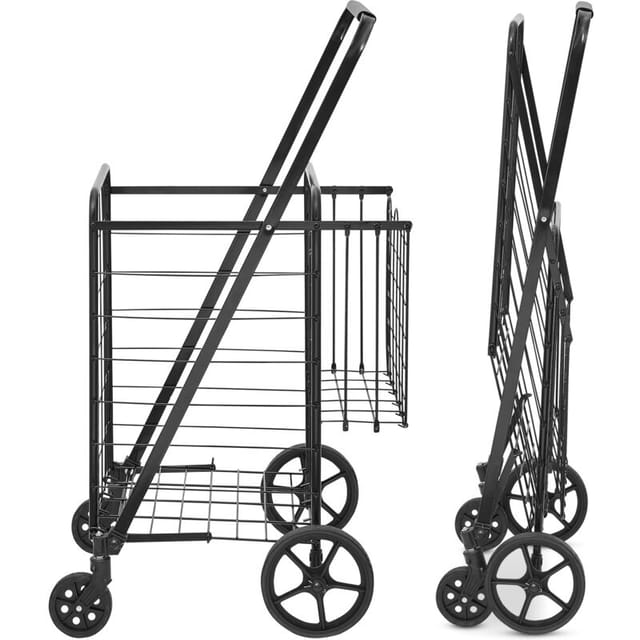 Mophorn - Zusammenklappbarer Einkaufswagen Von Jumbo-einkaufswagen Mit Doppelkörben 360°-schwenkräder Robuster Mehrzweckwagen 110 Lbs Große Kapazität Für Wäsche, Einkäufe, Lebensmittel Und Gepäck