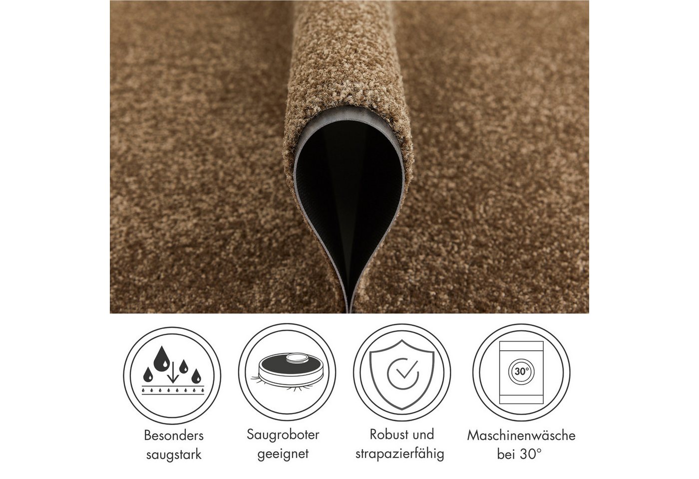 Andiamo Fußmatte Super Wash & Clean, rechteckig, Höhe: 7 mm, Schmutzfangmatte, unifarben, waschbar
