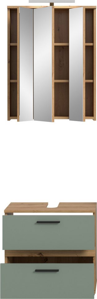 welltime Badmöbel-Set Lucca, bestehend aus: 1x Waschbeckenunterschrank & 1x Spiegelschrank, (Set, 2-St)