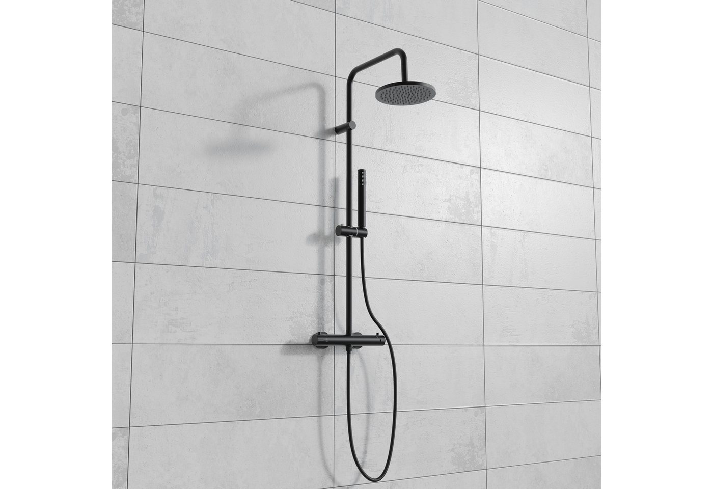 welltime Brausegarnitur Porto, Höhe 101 cm, 1 Strahlart(en), Duschsystem inkl. Thermostat mit Sicherheitssperre bei 38 °C, extra langer Schlauch