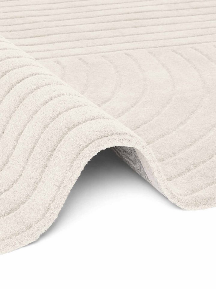 vikosa Wollteppich Arcura, rechteckig, Höhe: 15 mm, Wolle Handgemacht, Hoch-Tief-Effekt, Geometrisches Linien Wellendesign