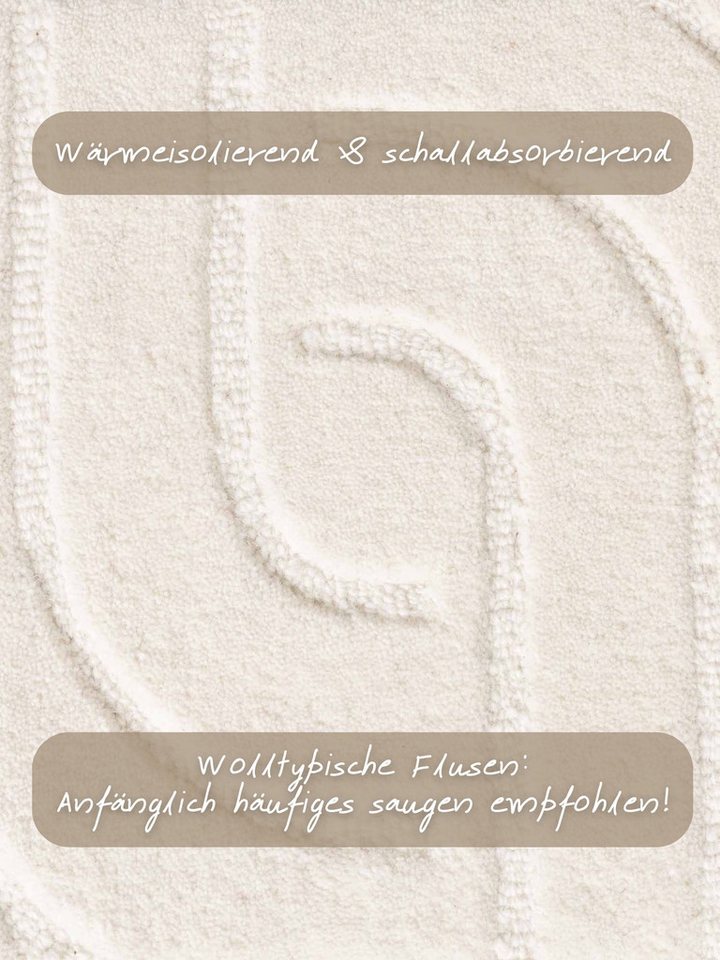 vikosa Wollteppich Arcura, rechteckig, Höhe: 15 mm, Wolle Handgemacht, Hoch-Tief-Effekt, Geometrisches Linien Wellendesign Bild 4