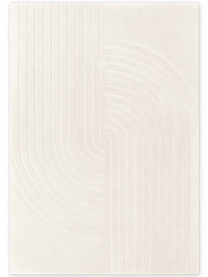 vikosa Wollteppich Arcura, rechteckig, Höhe: 15 mm, Wolle Handgemacht, Hoch-Tief-Effekt, Geometrisches Linien Wellendesign Bild 5