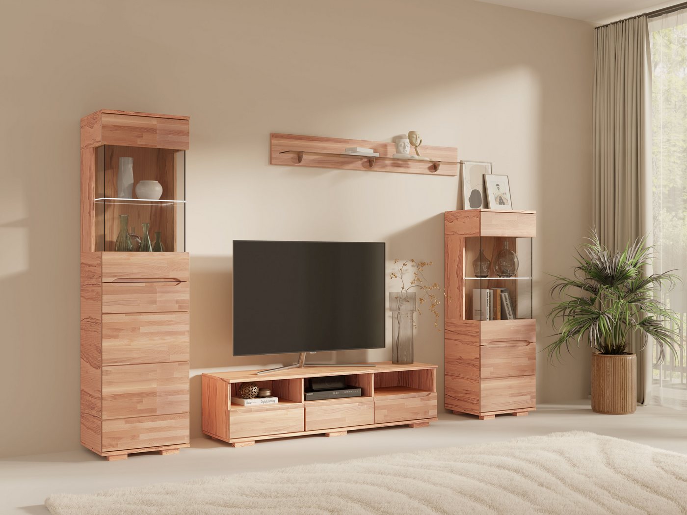 OTTO home Wandregal VETRO Wandregal 150cm, Glasboden, ideal für Deko, Bücherregal, Naturholz Dekor, Glasanlageboden, Deko-Wandregal, B/H/T: 150/20/15cm