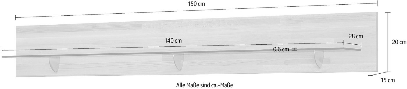 OTTO home Wandregal VETRO Wandregal 150cm, Glasboden, ideal für Deko, Bücherregal, Naturholz Dekor, Glasanlageboden, Deko-Wandregal, B/H/T: 150/20/15cm Bild 2