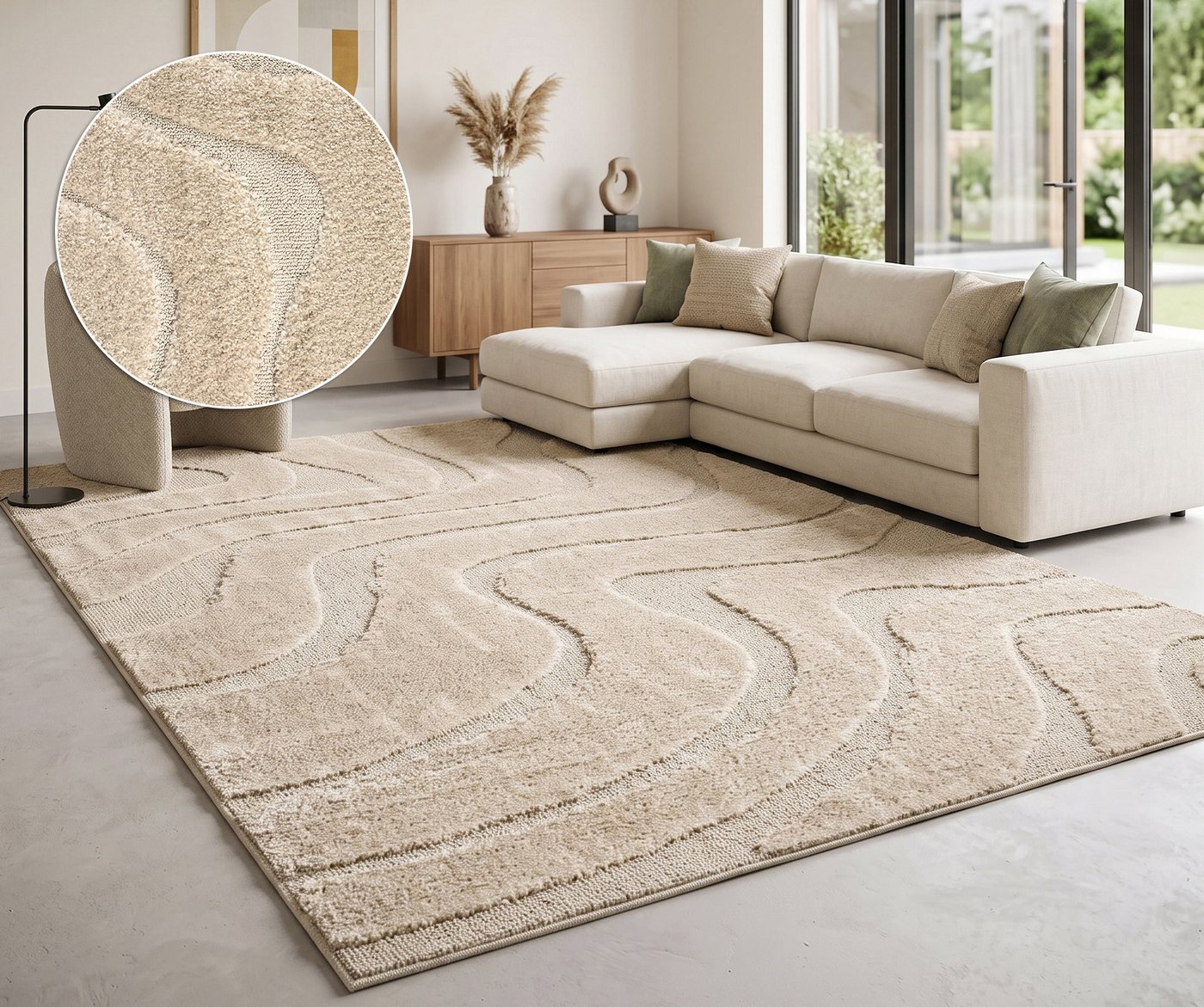 OTTO home Teppich Flowa, Wellenmuster, Hoch-Tief, rechteckig, Höhe: 20 mm, Modernes Design, 3D Optik, Designteppich, Wohnzimmer Bild 4