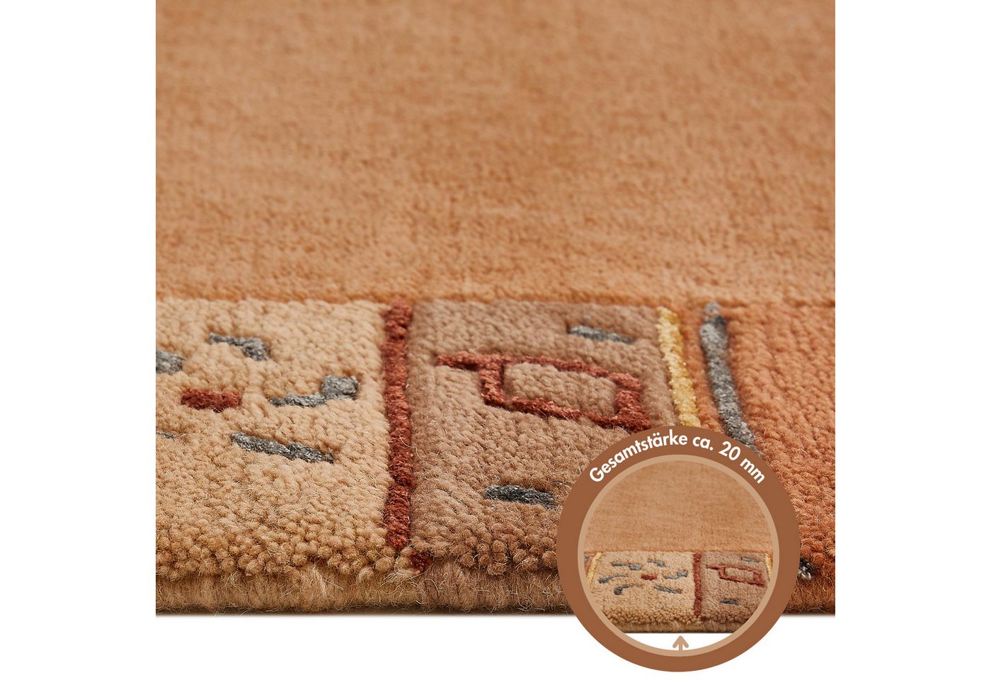 LUXOR living Wollteppich India, rechteckig, Höhe: 20 mm, reine Wolle, mit Bordüre, auch als Läufer, Wohnzimmer Bild 3