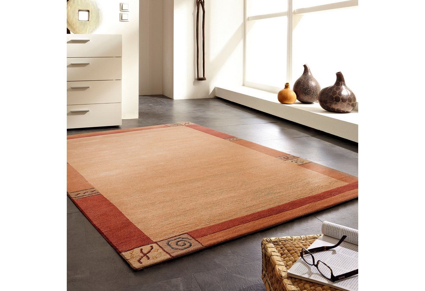 LUXOR living Wollteppich India, rechteckig, Höhe: 20 mm, reine Wolle, mit Bordüre, auch als Läufer, Wohnzimmer Bild 5
