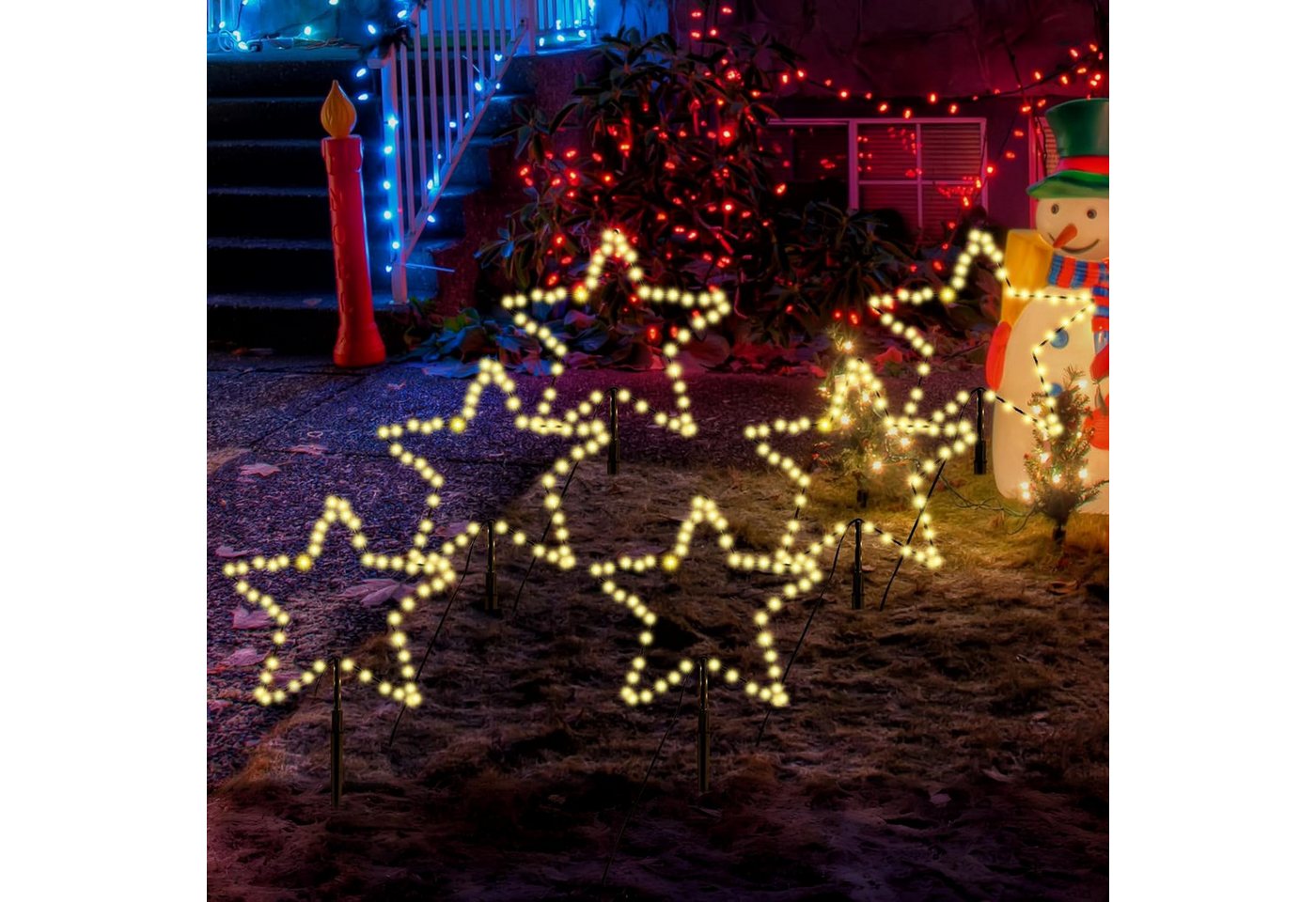 Salcar LED-Lichterkette LED Leuchtstäbe Stern Garten LED Leuchtstern 3 Stück/ 6 Stück Warmweiß, 45cm 6er Sterne LED Bild 3
