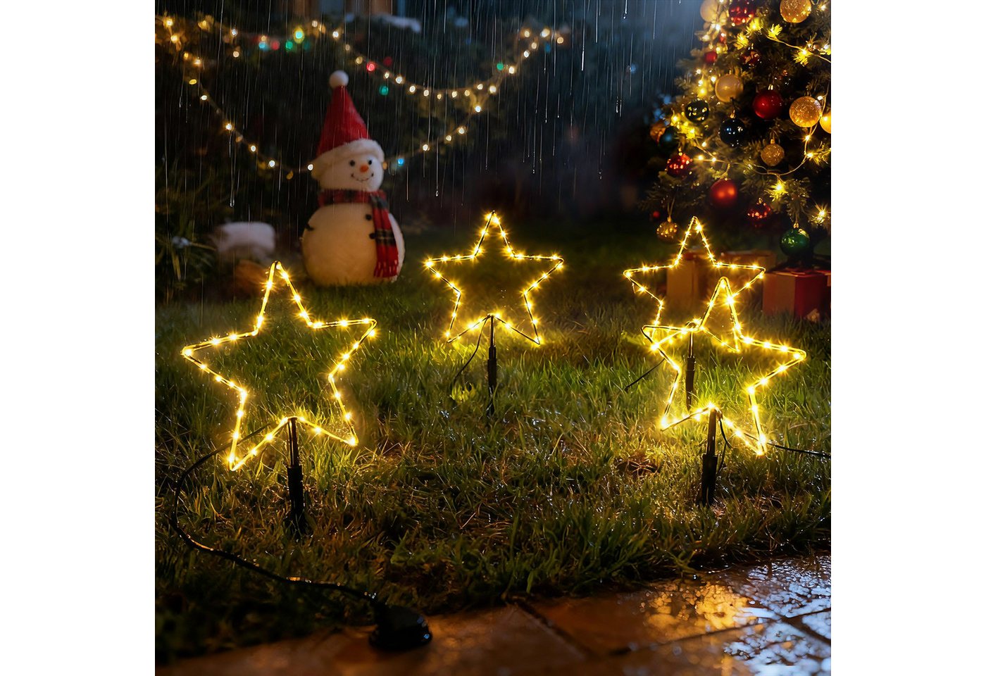 Salcar LED-Lichterkette LED Leuchtstäbe Stern Garten LED Leuchtstern 3 Stück/ 6 Stück Warmweiß, 45cm 6er Sterne LED Bild 4