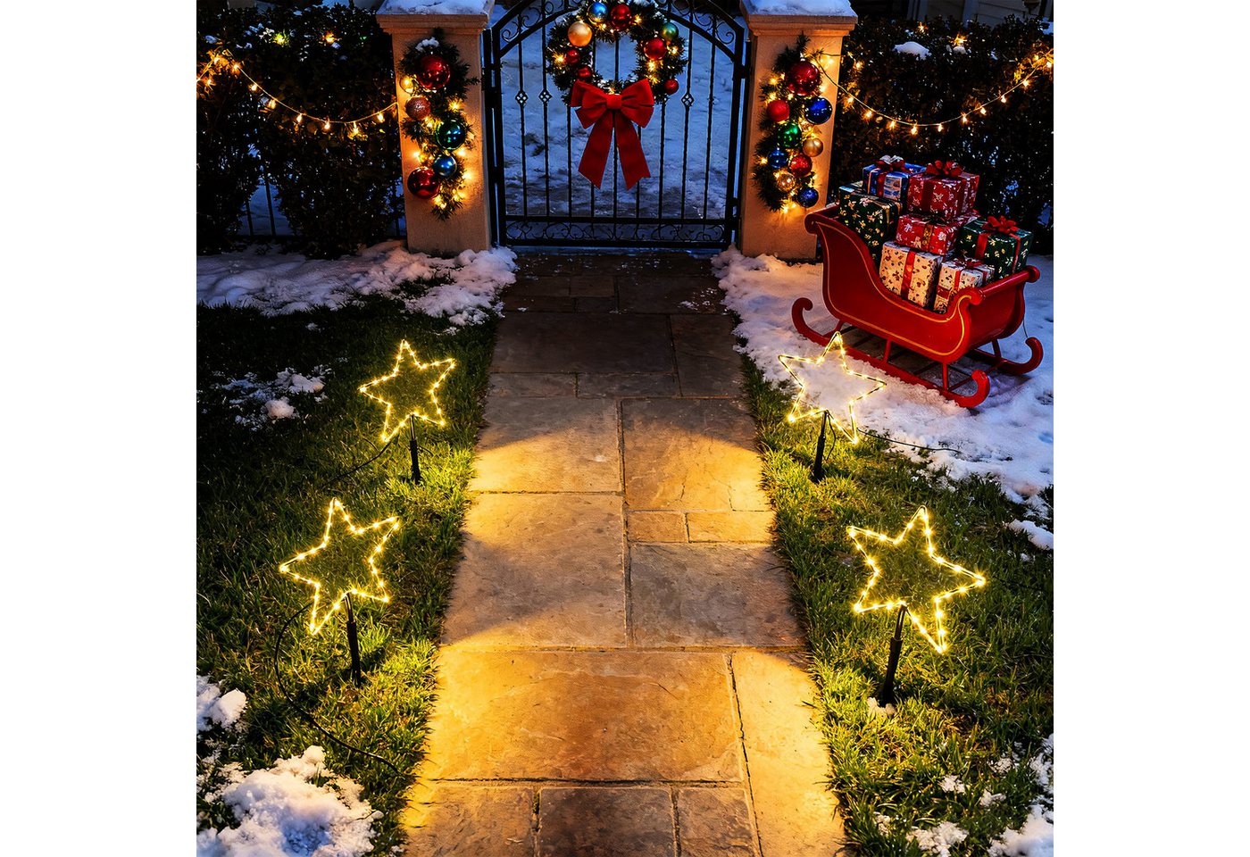 Salcar LED-Lichterkette LED Leuchtstäbe Stern Garten LED Leuchtstern 3 Stück/ 6 Stück Warmweiß, 45cm 6er Sterne LED Bild 5