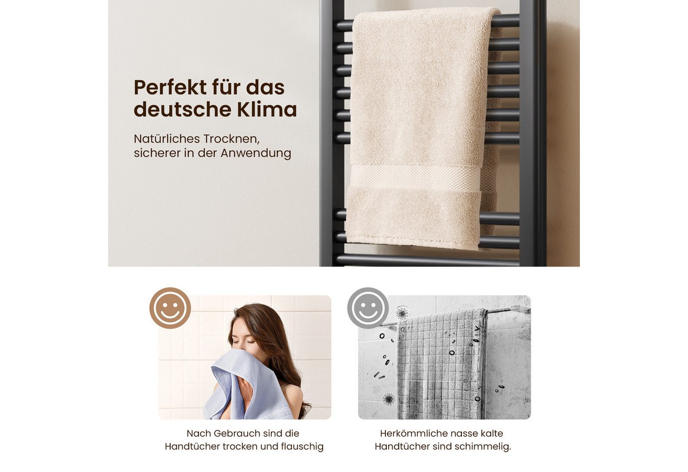 Heilmetz Badheizkörper 140 × 40 cm Handtuchwärmer für Badezimmer, Anthrazit, 476 W (T=50), G 1/2, Geeignet für 4