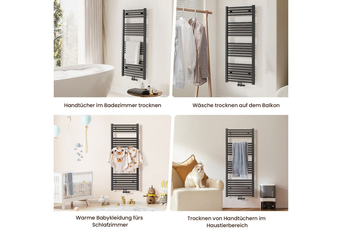 Heilmetz Badheizkörper 140 × 40 cm Handtuchwärmer für Badezimmer, Anthrazit, 476 W (T=50), G 1/2, Geeignet für 4 Bild 2