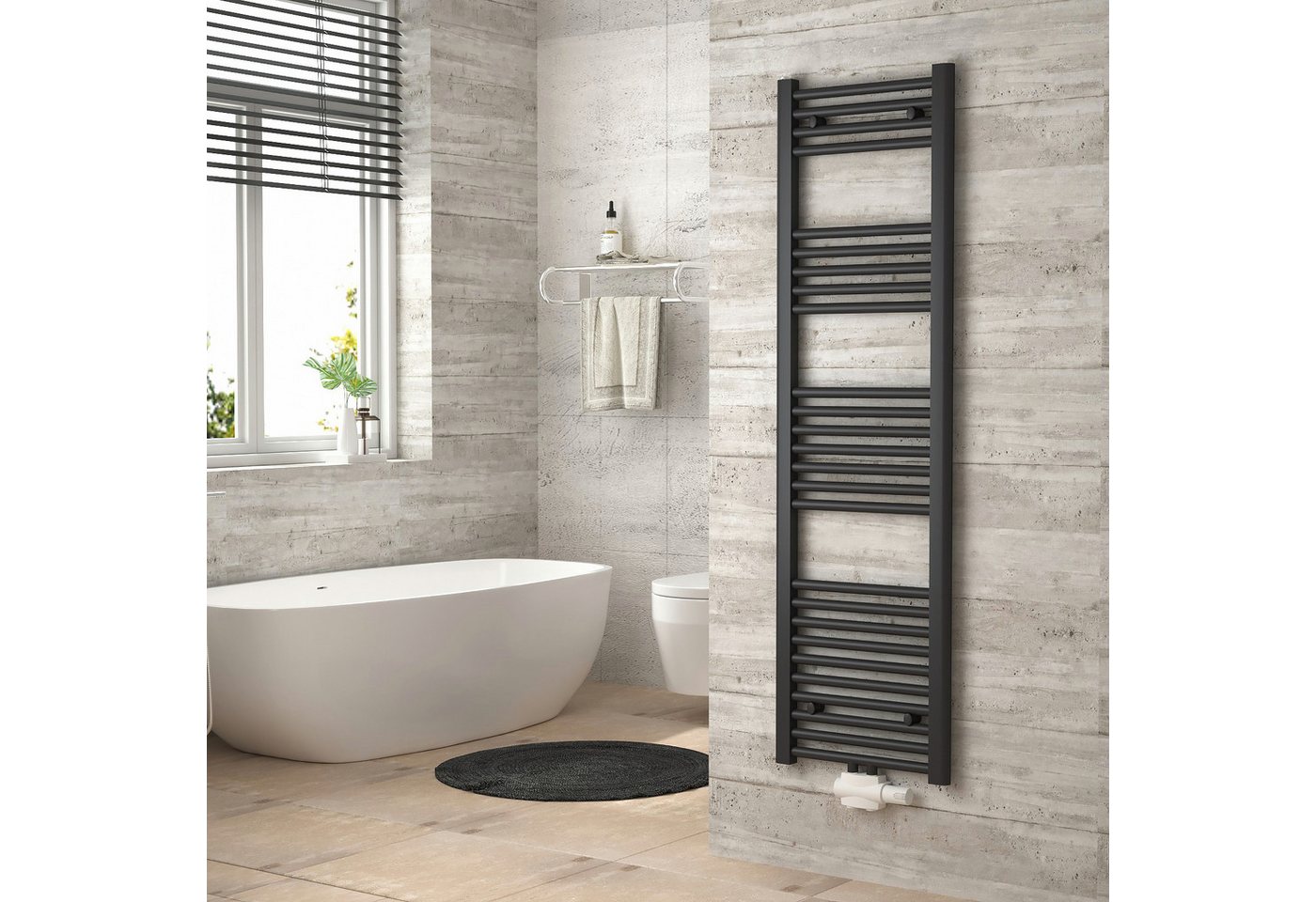 Heilmetz Badheizkörper 140 × 40 cm Handtuchwärmer für Badezimmer, Anthrazit, 476 W (T=50), G 1/2, Geeignet für 4 Bild 5