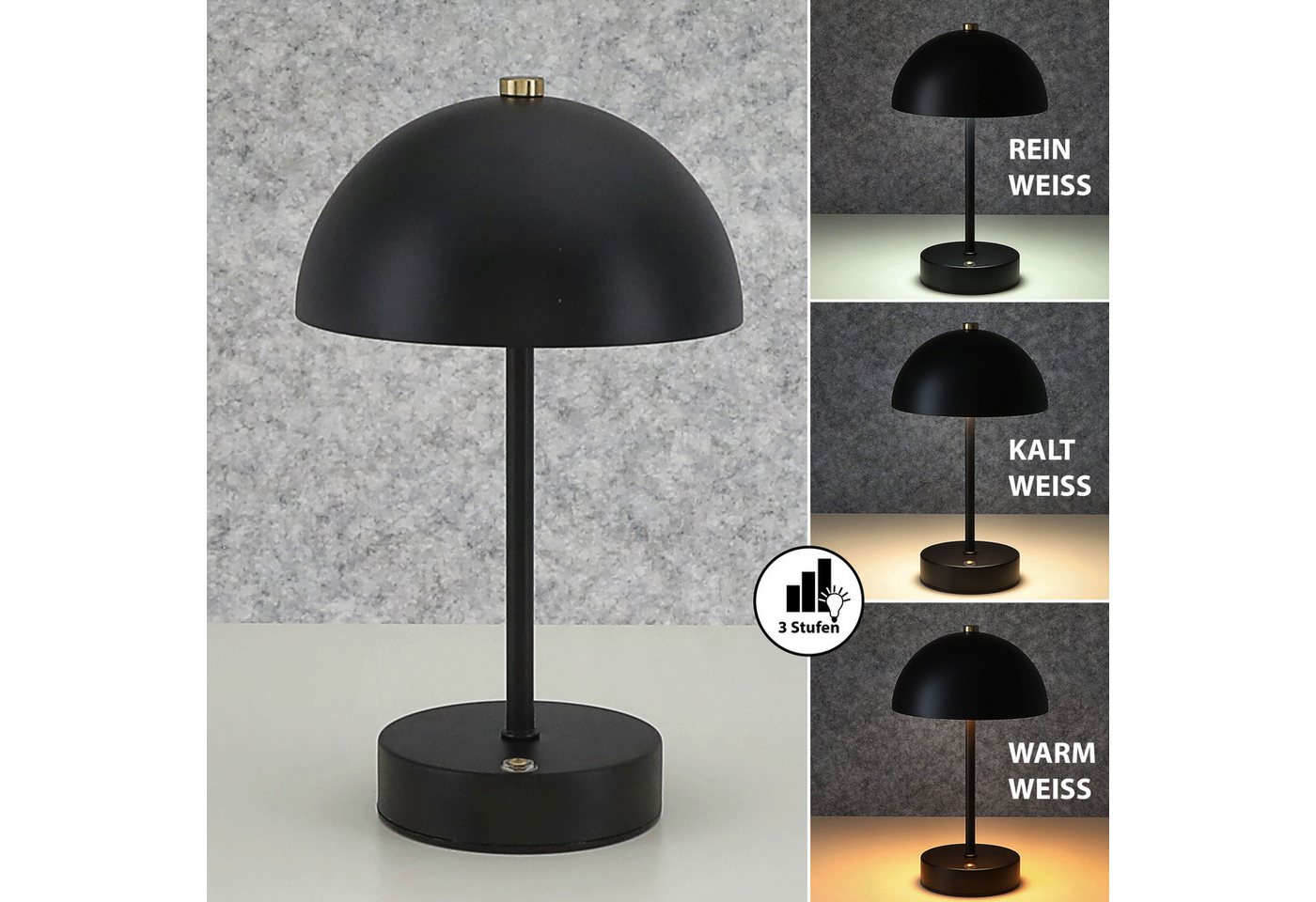 CEPEWA LED Tischleuchte LED Leuchte 'Oslo' schwarz USB 16 LEDs Eisen Ø15x25,5cm 3 Weißtöne