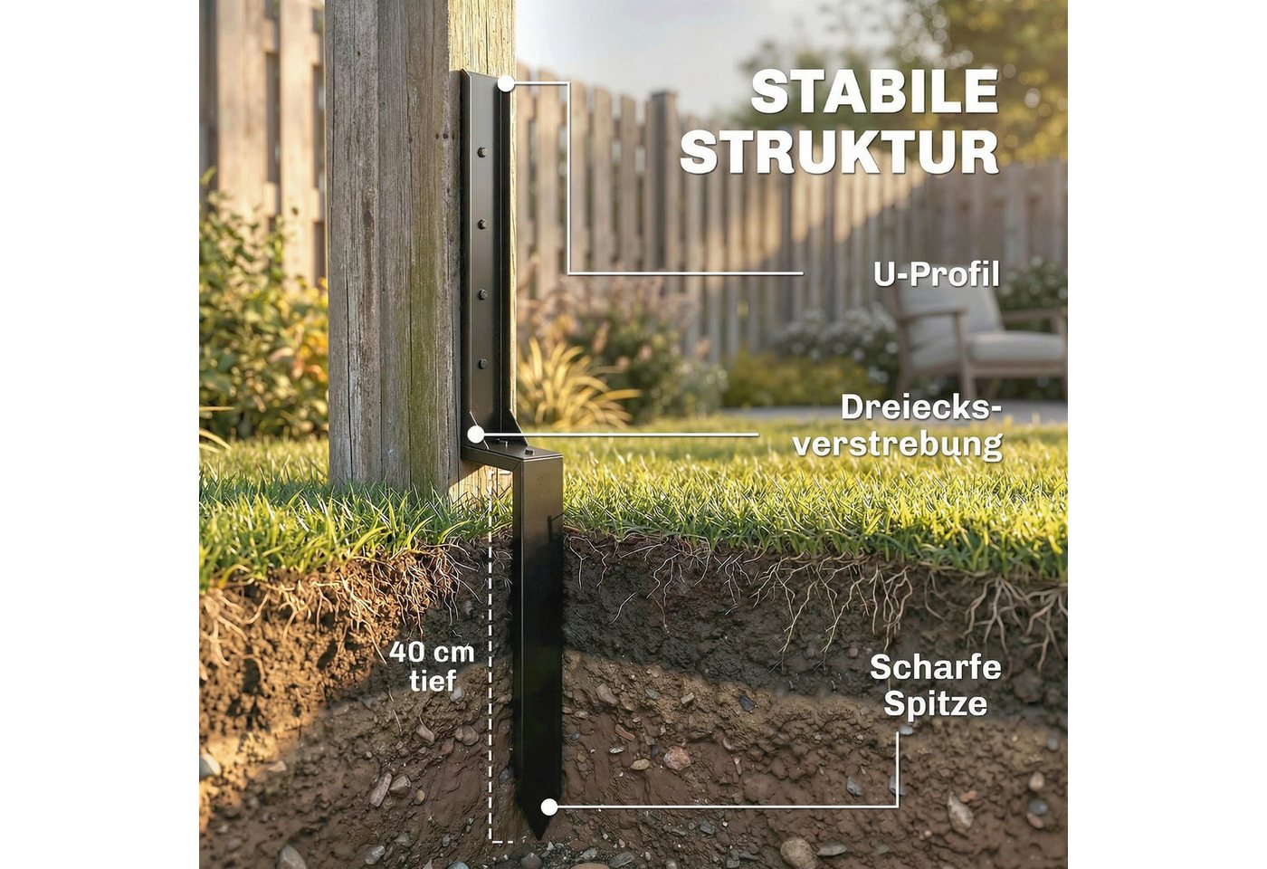 Outsunny Pfostenträger Zaunpfosten Reparaturset Stützpfähle mit Nägeln, Bohrer, für Holzzaun, Briefkastenpfosten, Geländer, zum Aufschrauben, (Stützpfähle für Zaunpfosten, 2-St., Zaunpfosten Reparaturset), 81 x 5,5 x 12 cm Schwarz