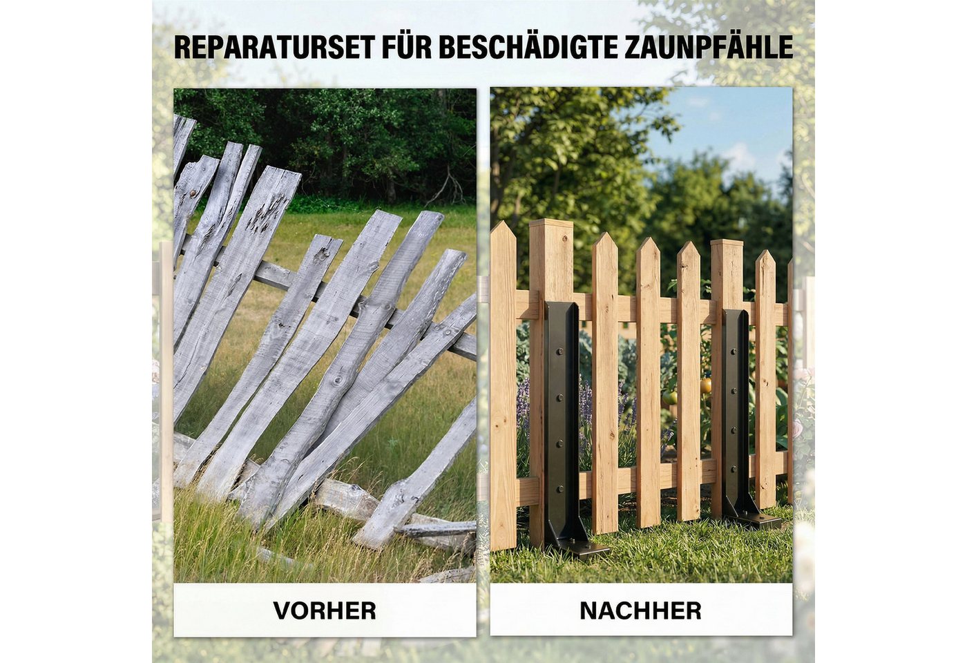 Outsunny Pfostenträger Zaunpfosten Reparaturset Stützpfähle mit Nägeln, Bohrer, für Holzzaun, Briefkastenpfosten, Geländer, zum Aufschrauben, (Stützpfähle für Zaunpfosten, 2-St., Zaunpfosten Reparaturset), 81 x 5,5 x 12 cm Schwarz Bild 4