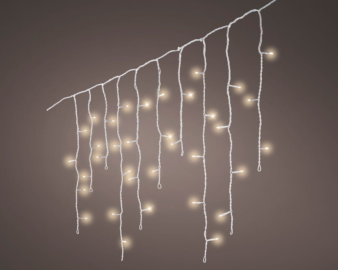 Lumineo LED-Lichterkette Lumineo Lichtervorhang ICICLE TWINKLE 490 LED 20 m warm weiß, weiß, 8 Twinkle-Effekte, 8h-Timer, Indoor/Outdoor, + 5 m Zuleitung