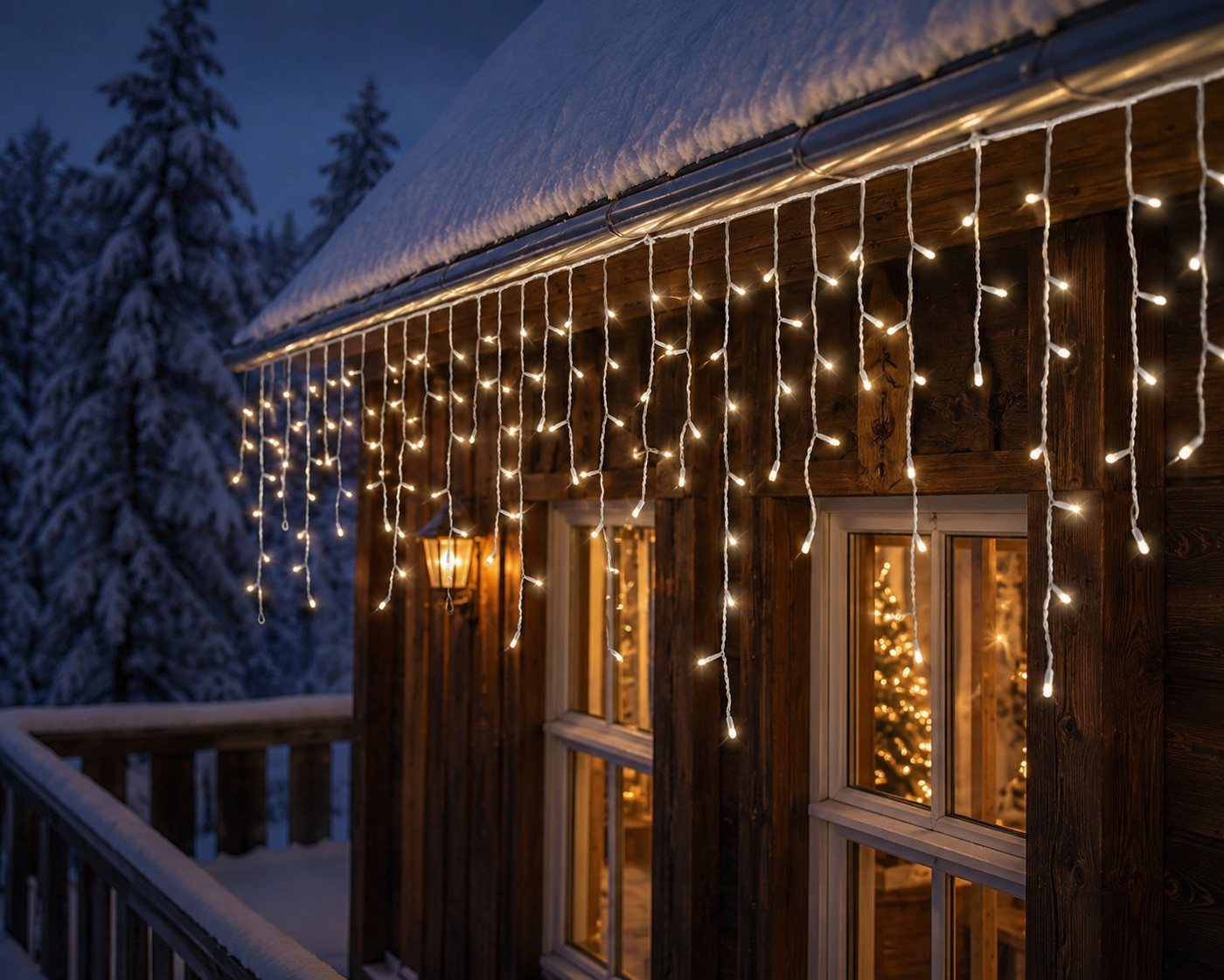 Lumineo LED-Lichterkette Lumineo Lichtervorhang ICICLE TWINKLE 490 LED 20 m warm weiß, weiß, 8 Twinkle-Effekte, 8h-Timer, Indoor/Outdoor, + 5 m Zuleitung Bild 3