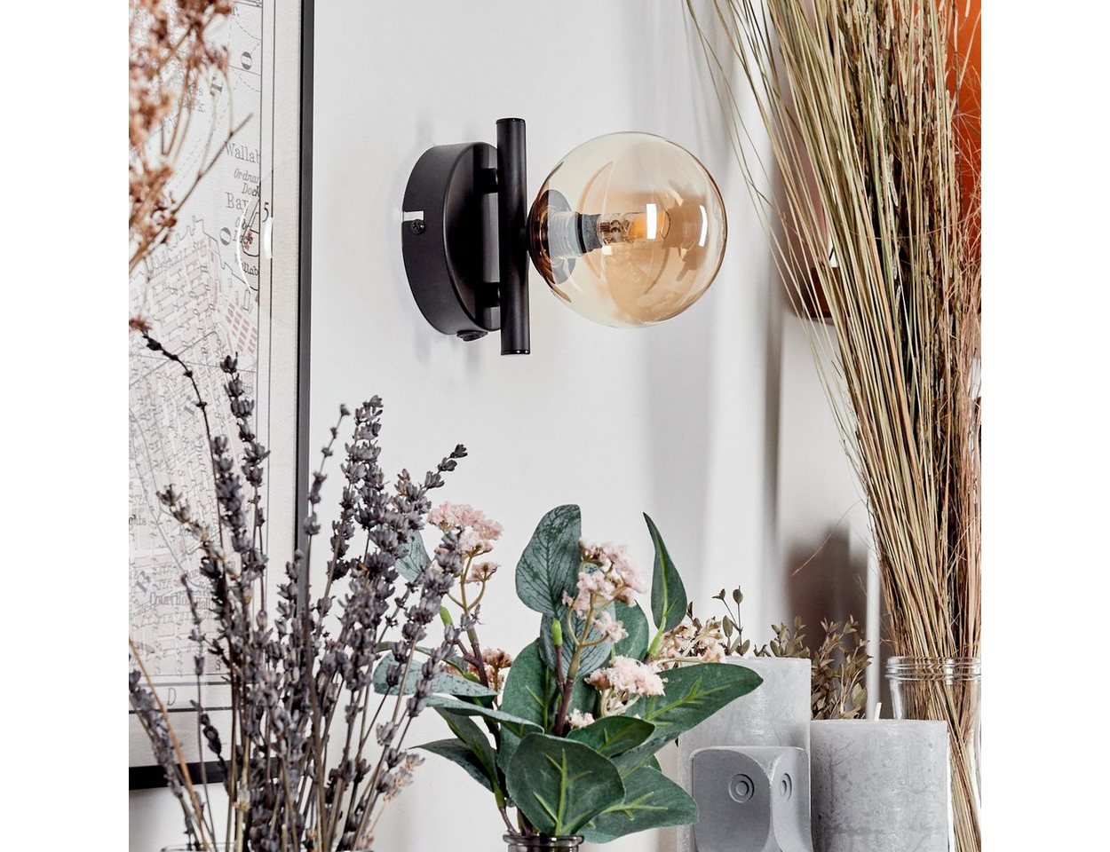hofstein Wandleuchte Wandlampe aus Metall/Glas in Schwarz/Bernsteinfarben, ohne Leuchtmittel, Leuchte im Retro-Design aus Glas, 1 x G9, ohne Leuchtmittel Bild 2