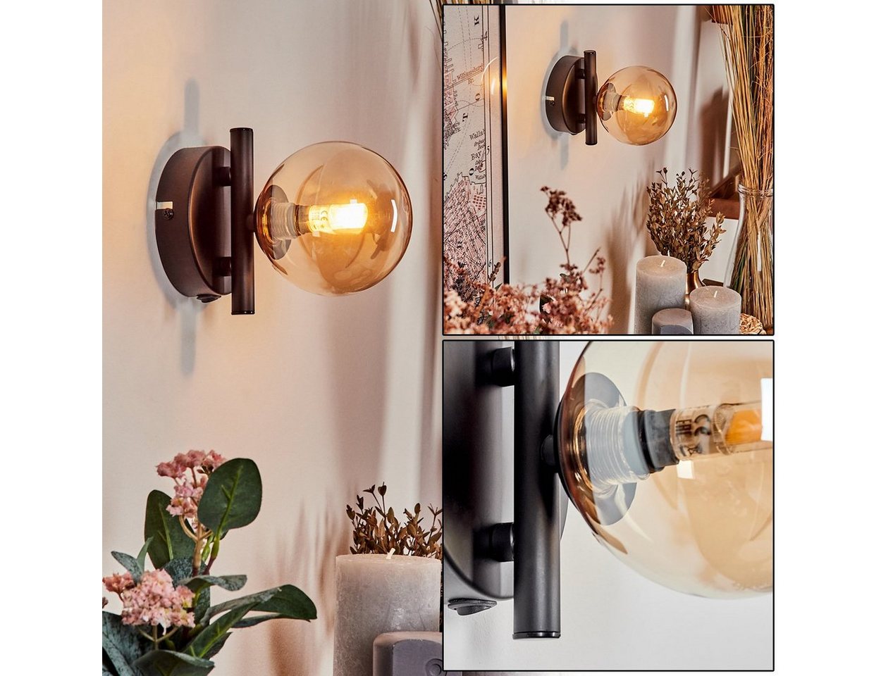 hofstein Wandleuchte Wandlampe aus Metall/Glas in Schwarz/Bernsteinfarben, ohne Leuchtmittel, Leuchte im Retro-Design aus Glas, 1 x G9, ohne Leuchtmittel Bild 5