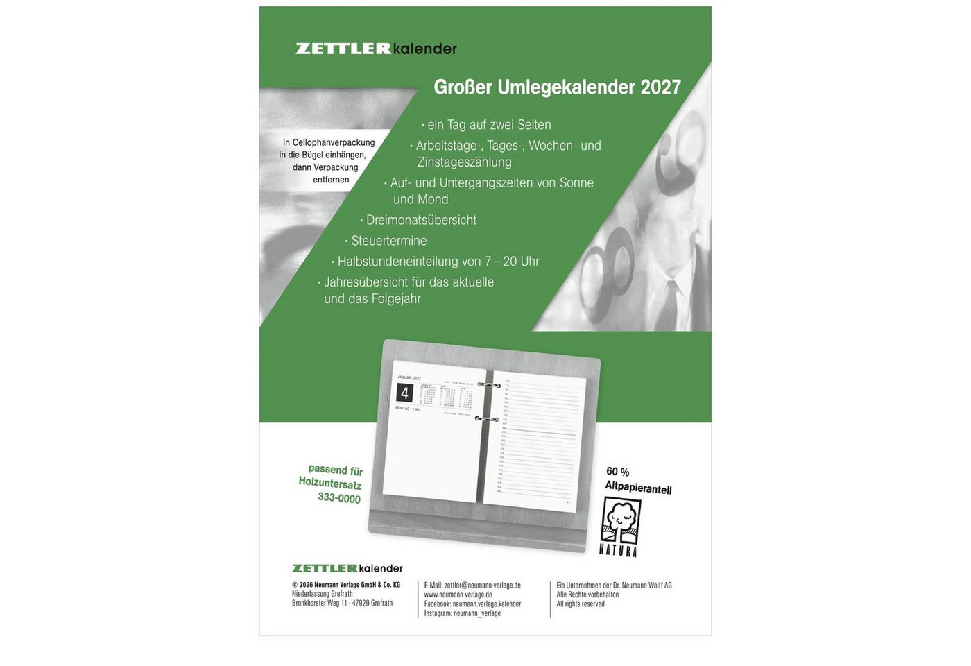 Schreibtischkalender Umlegkalender 1T/2S 10,5x14,2 2027 Bild 3