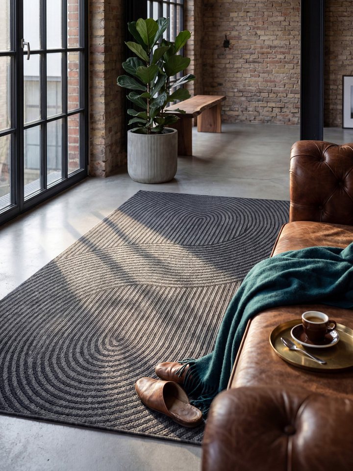 KADIMA DESIGN Teppich BORNO Teppichläufer Anthrazit 80x200 Geometrisch Polypropylen, Läufer, Höhe: 4 mm, Strapazierfähig, Pflegeleicht, Farbecht, Wetterfest, UV-beständig Bild 5