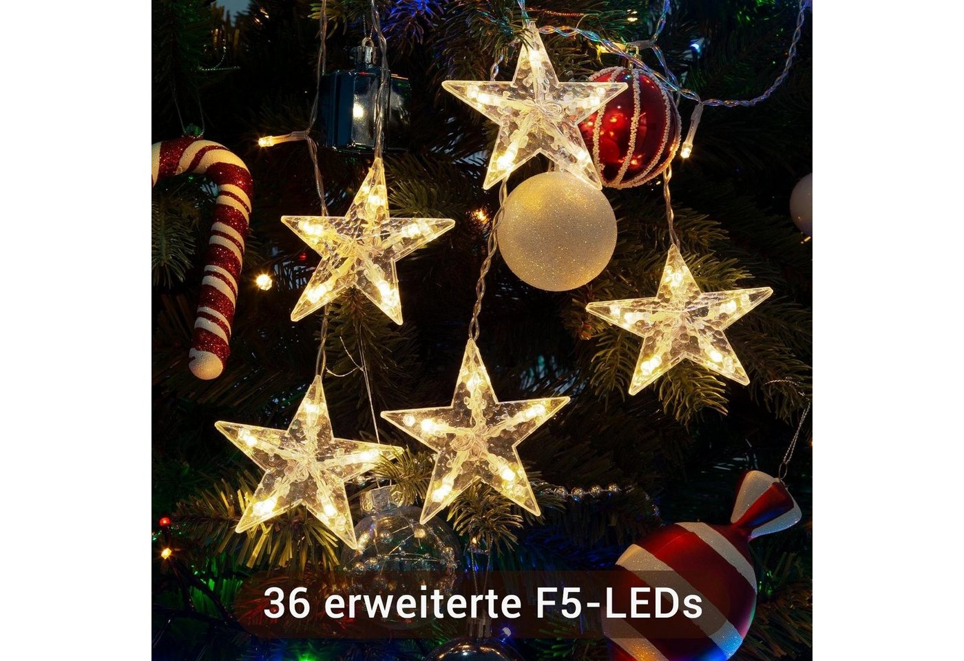 Quntis Lichtervorhang 88cm Bunt&Warmweiß weihnachtsstern fenster, weihnachtsdeko innen, 36-flammig, LED Fensterbilder für Innen/Außen/Fenster Ostern Mädchen Deko Bild 2