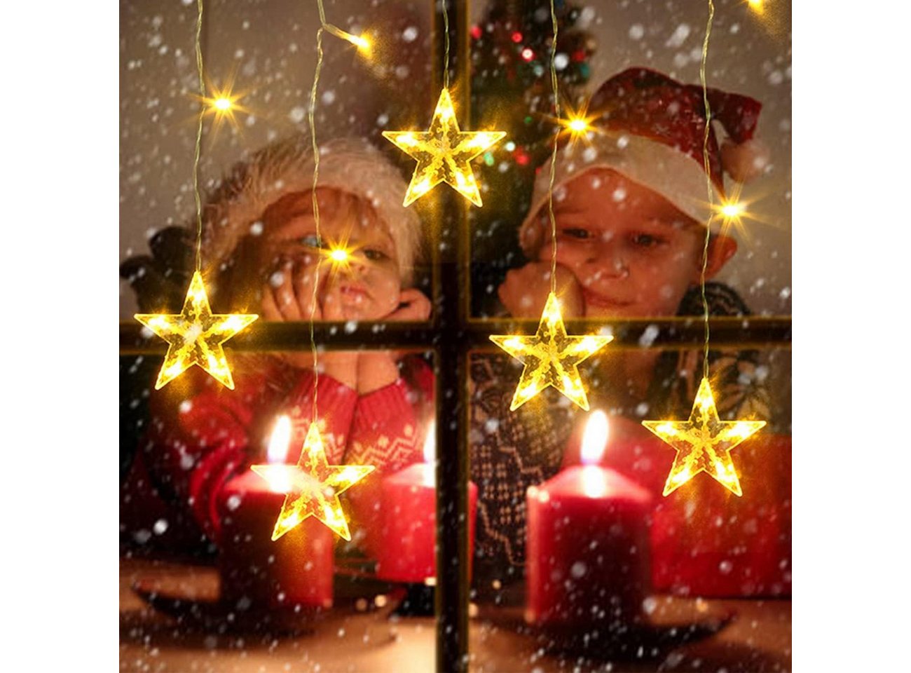 Quntis Lichtervorhang 88cm Bunt&Warmweiß weihnachtsstern fenster, weihnachtsdeko innen, 36-flammig, LED Fensterbilder für Innen/Außen/Fenster Ostern Mädchen Deko Bild 3