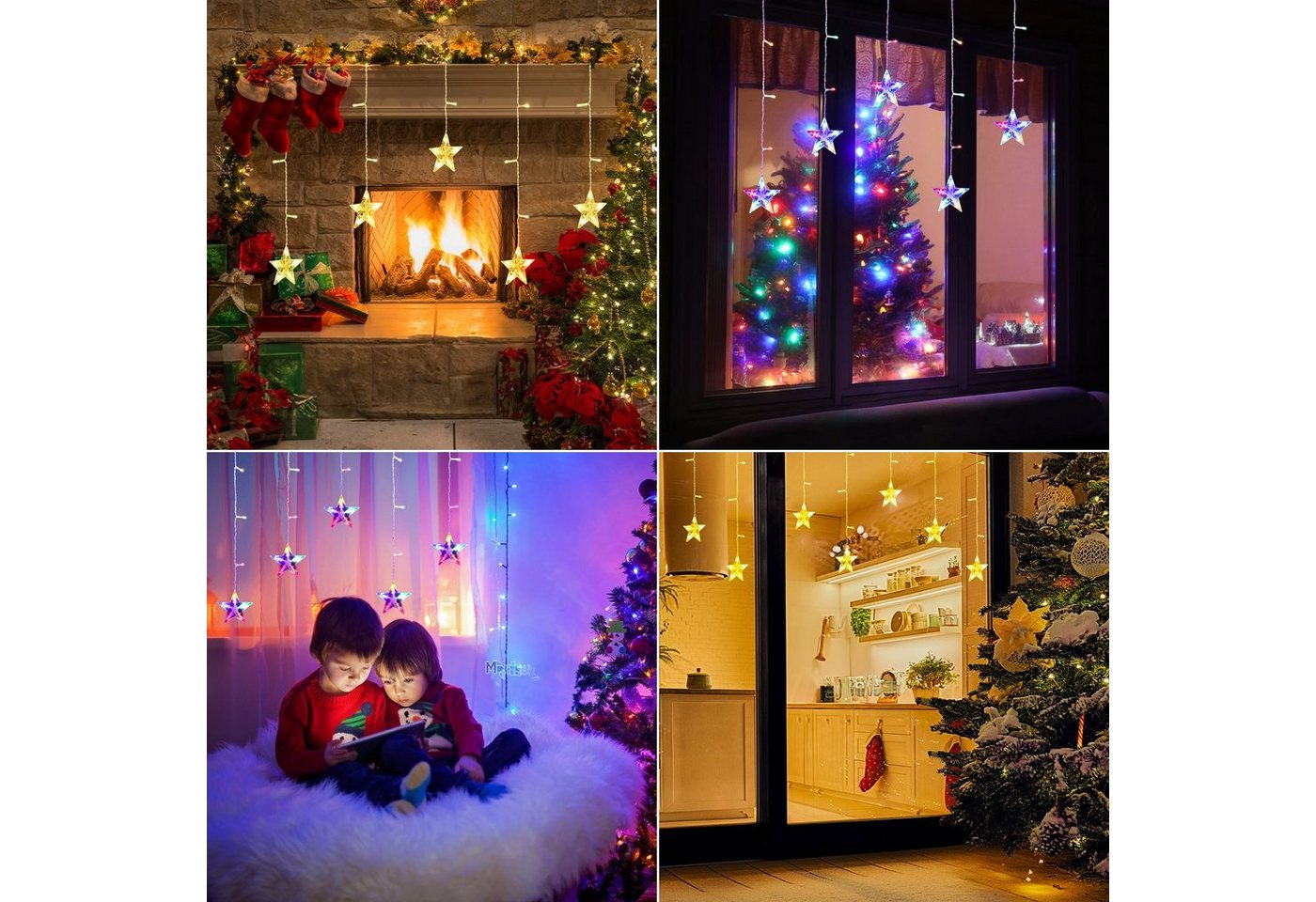 Quntis Lichtervorhang 88cm Bunt&Warmweiß weihnachtsstern fenster, weihnachtsdeko innen, 36-flammig, LED Fensterbilder für Innen/Außen/Fenster Ostern Mädchen Deko Bild 4