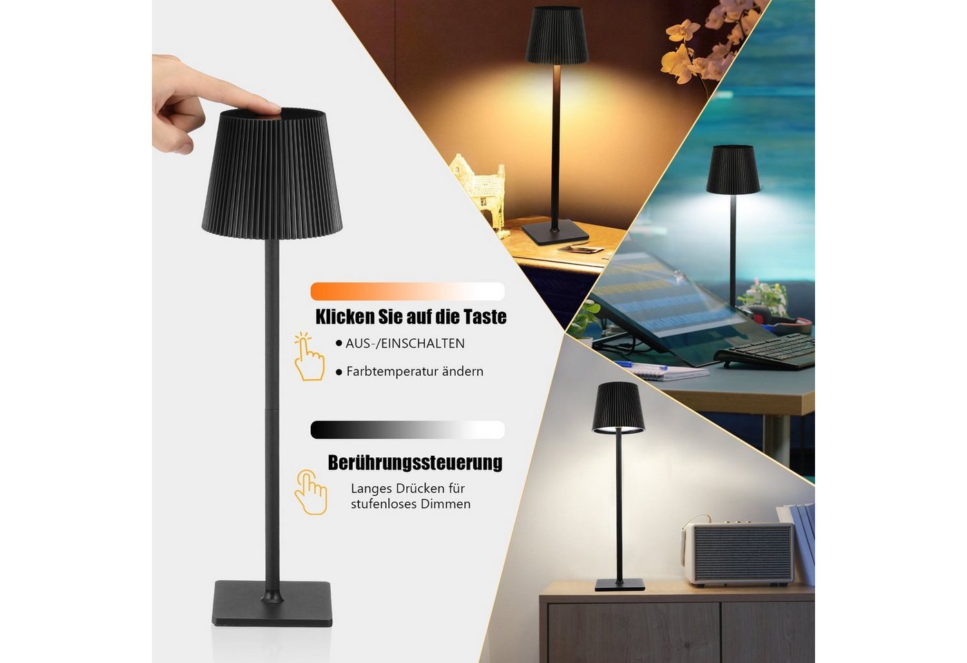 oyajia Stehlampe 3 in 1 Kabellose LED Stehlampe, 130cm Abnehmbar Leselampe 8000mAh-Akku, LED fest integriert, Kaltweiß/Naturweiß/Warmweiß, Dimmbar Eisen Tischlampe mit USB-C,für Wohnzimmer/Schlafzimmer/Büro Bild 5
