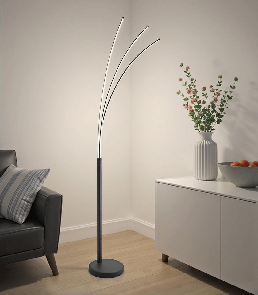 casa NOVA LED Stehlampe TRISTAR, 3-flammig, Schwarz, Weiß, Metall, Dimmfunktion, Memoryfunktion, LED fest integriert, Extra-Warmweiß, Lampenschirme aus Kunststoff, B 65,5 x H 188 x T 34 cm Bild 3