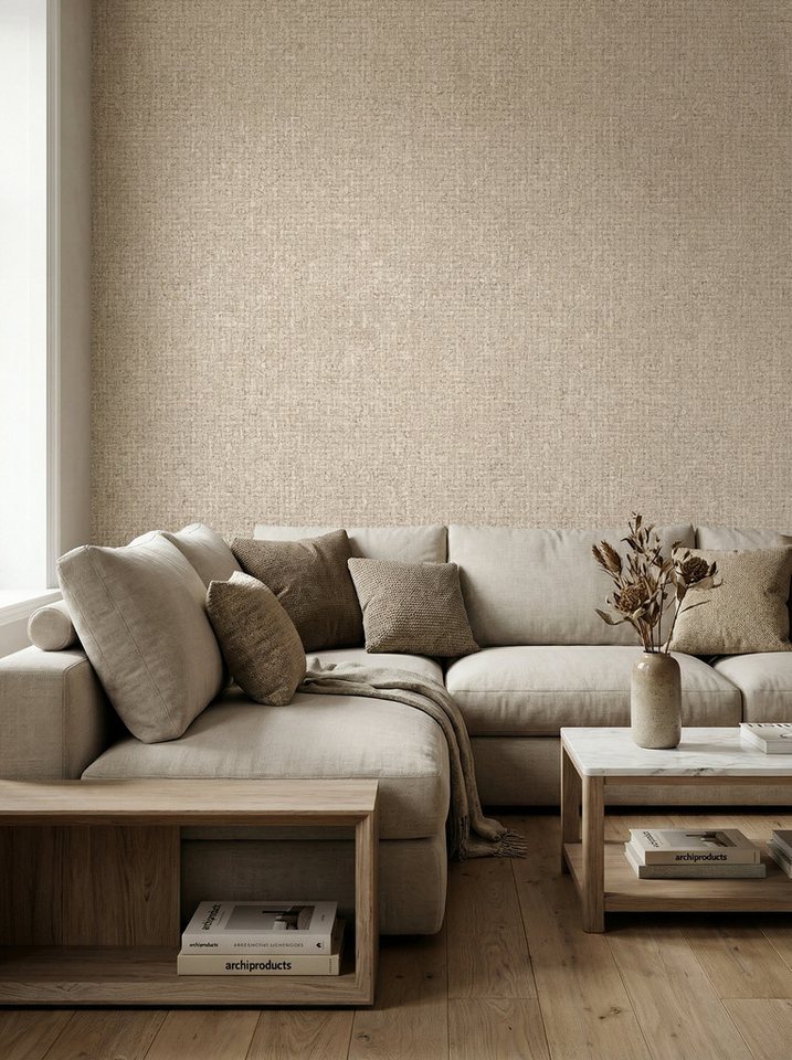 Newroom Vliestapete Gilvara Creme Tapete Vliestapete Struktur, strukturiert, Mustertapete