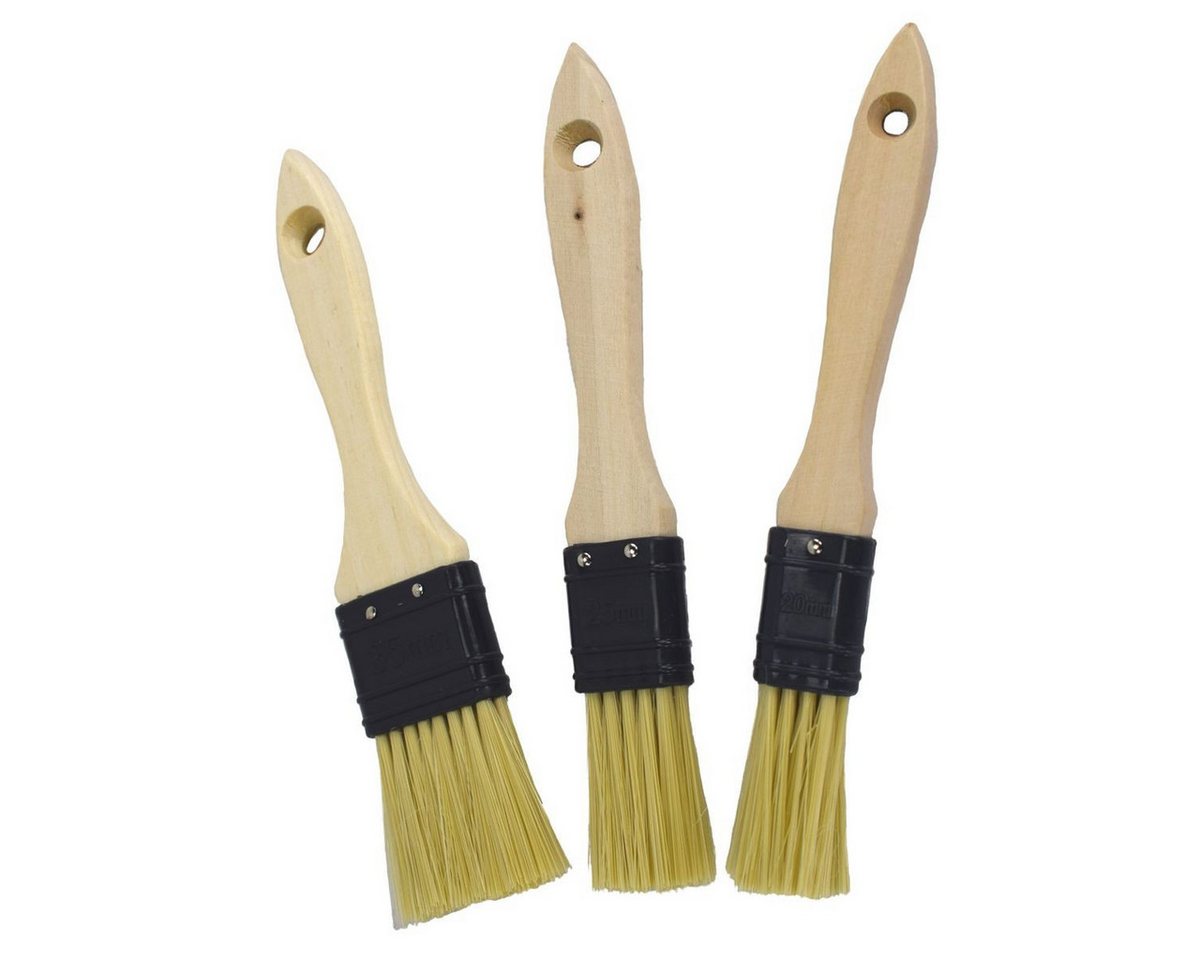 Color Expert Flachpinsel Pinsel Set Flachpinsel Set 3tlg. Polyester Borsten Holzstiel hell, (3 St), mit Aufhängung