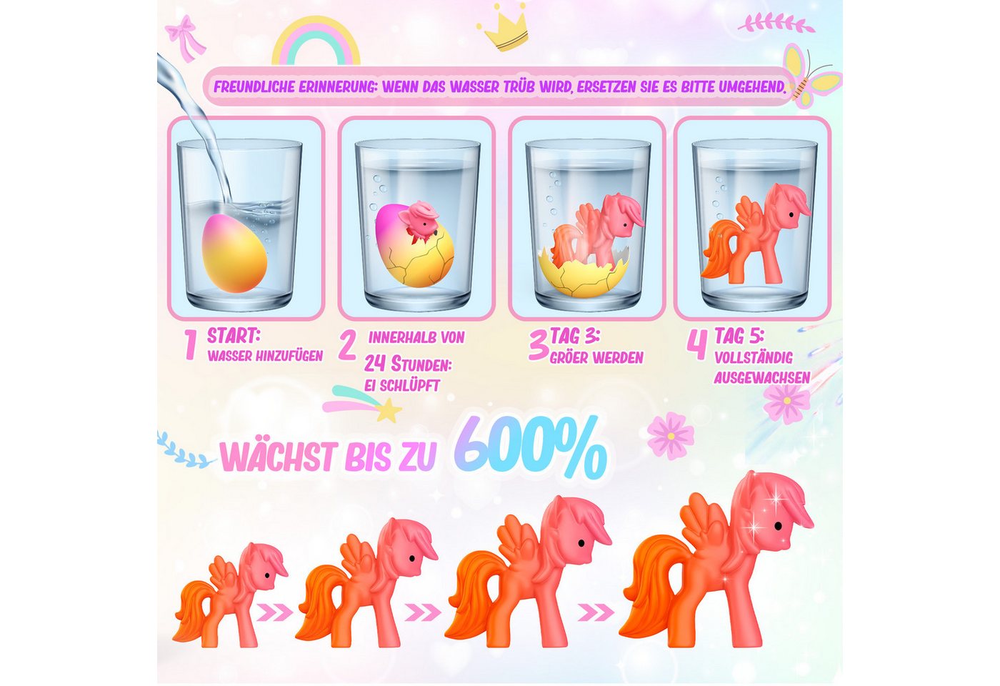 Wootoy Kreativset Schlüpf-Eier Einhorn 6er Set Magische Wachstums-Eier im Wasser, (Schlüpfspielzeug für Kinder ab 3 Jahren, 6-tlg., Wachstumseffekt bis zu 600), Ideal als Mitgebsel Partygeschenk Überraschung oder Geschenkidee Bild 3